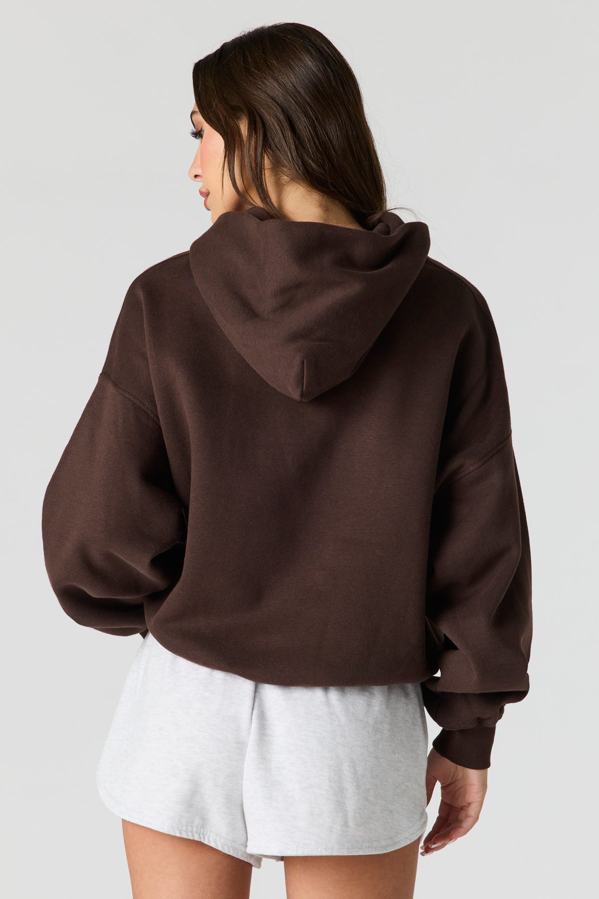 Alt View 2. Luxe Fleece Embossed Boyfriend Hoodie - Brown