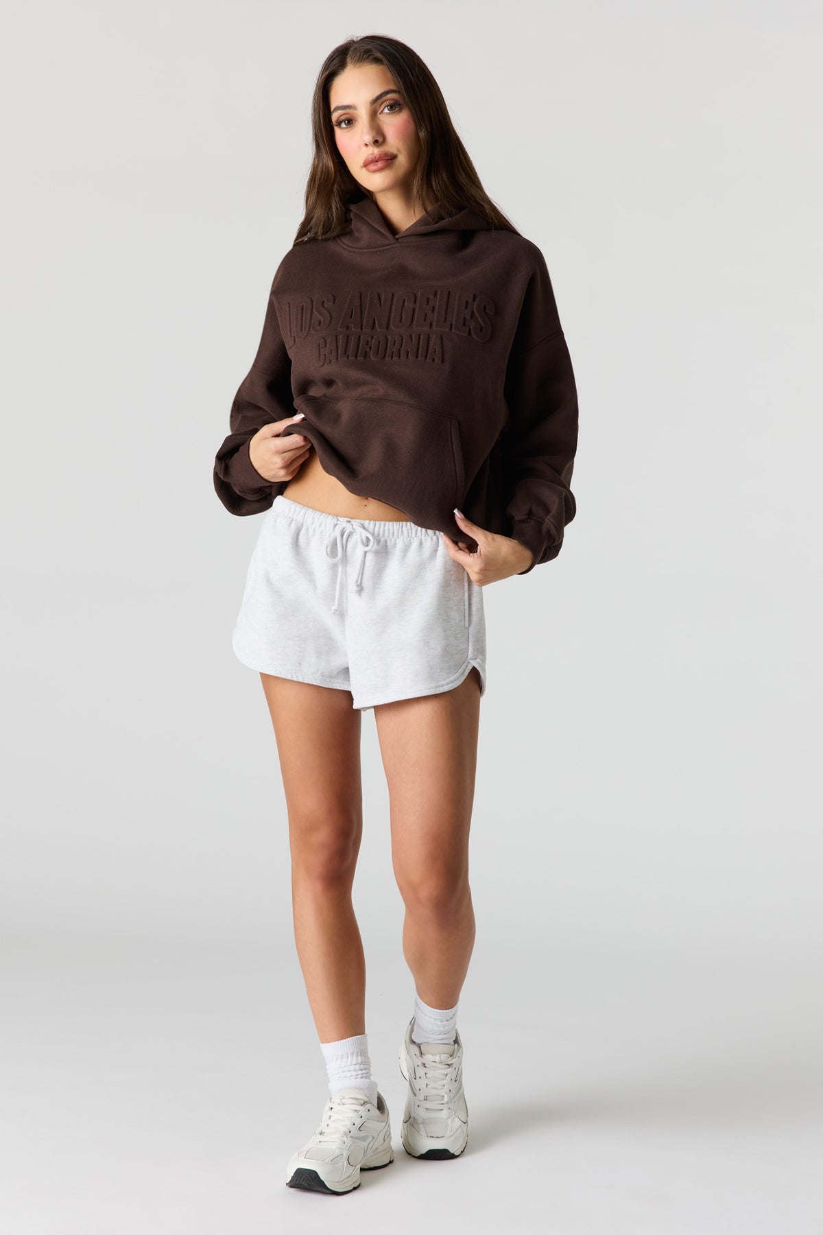 Alt View 3. Luxe Fleece Embossed Boyfriend Hoodie - Brown