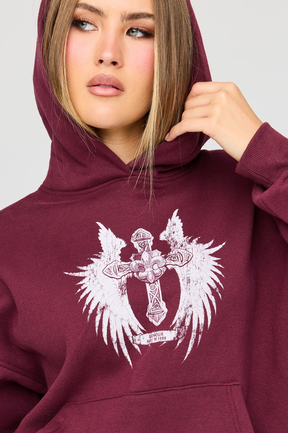 Alt View 4. Luxe Fleece Graphic Boyfriend Hoodie - Burgundy