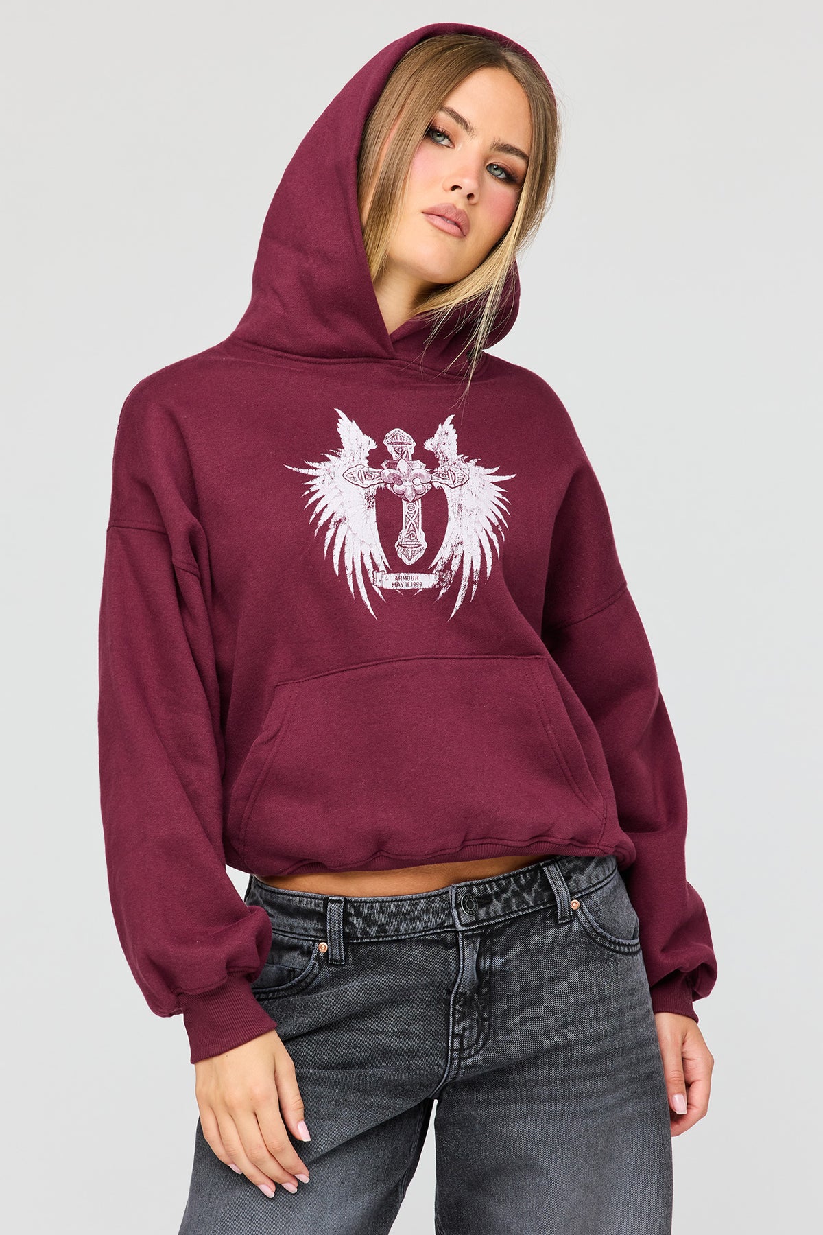 Luxe Fleece Graphic Boyfriend Hoodie - Burgundy