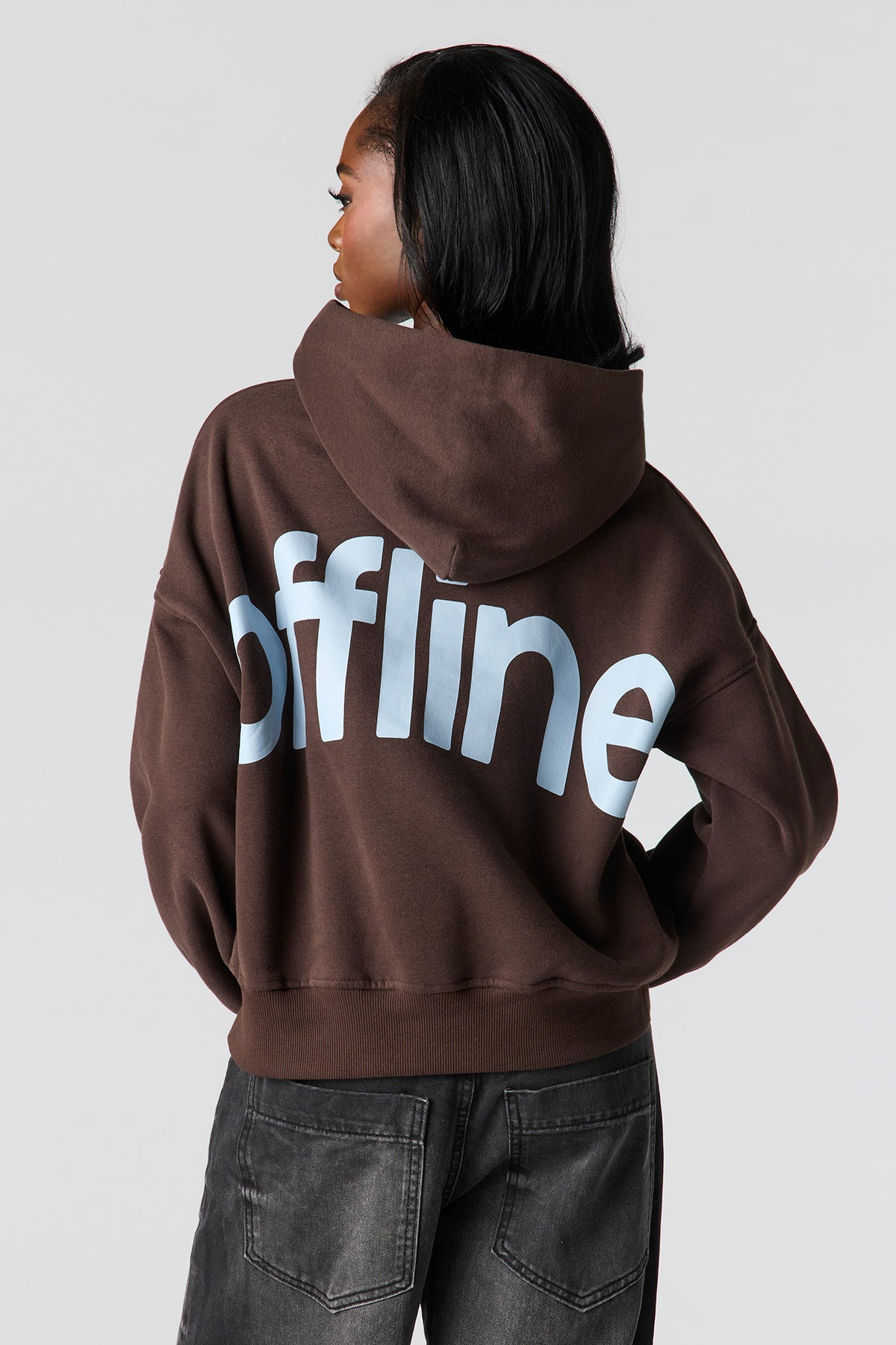 Alt View 2. Luxe Fleece Graphic Boyfriend Hoodie - Brown