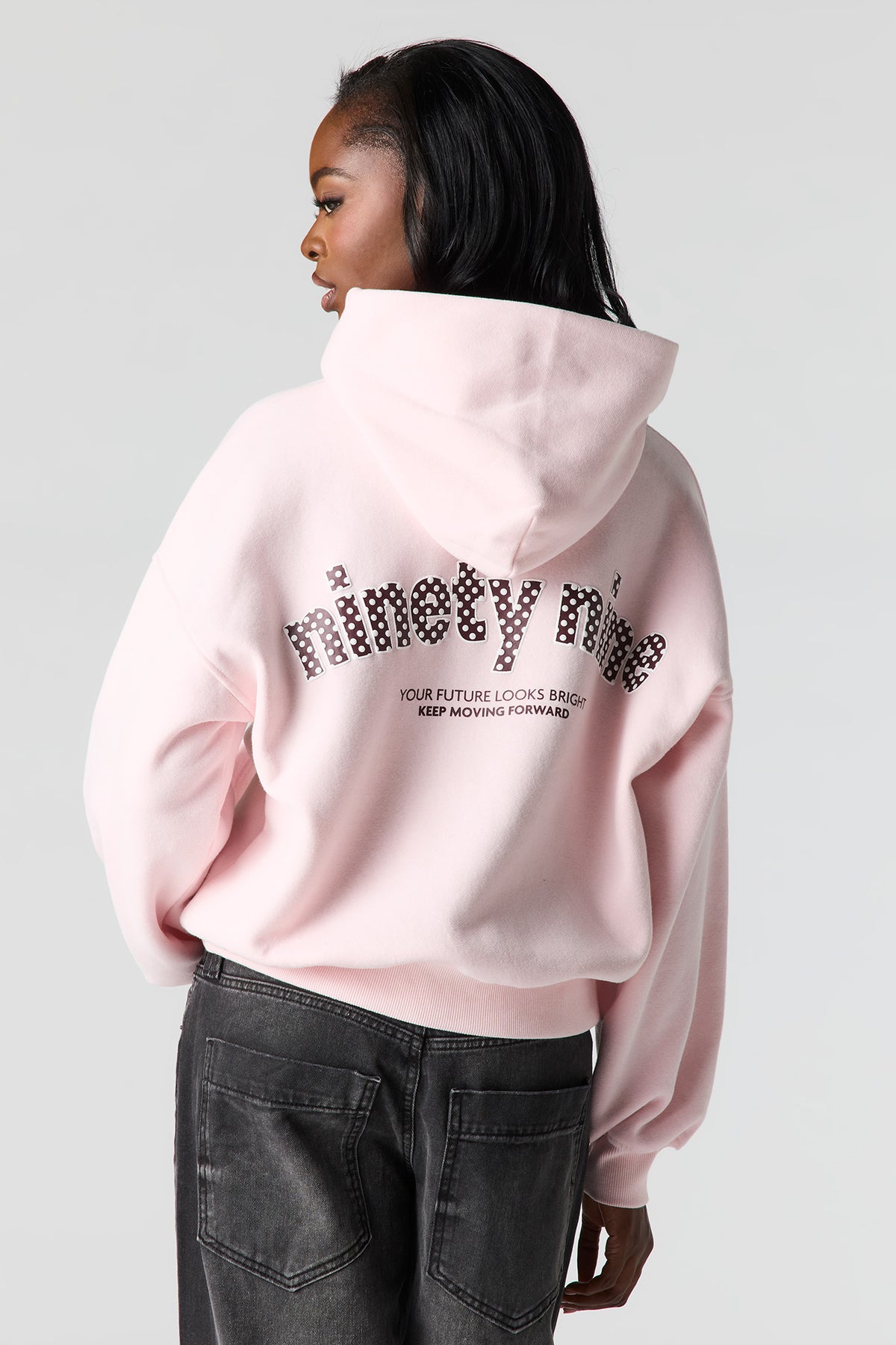 Alt View 2. Luxe Fleece Graphic Boyfriend Hoodie - Light Pink