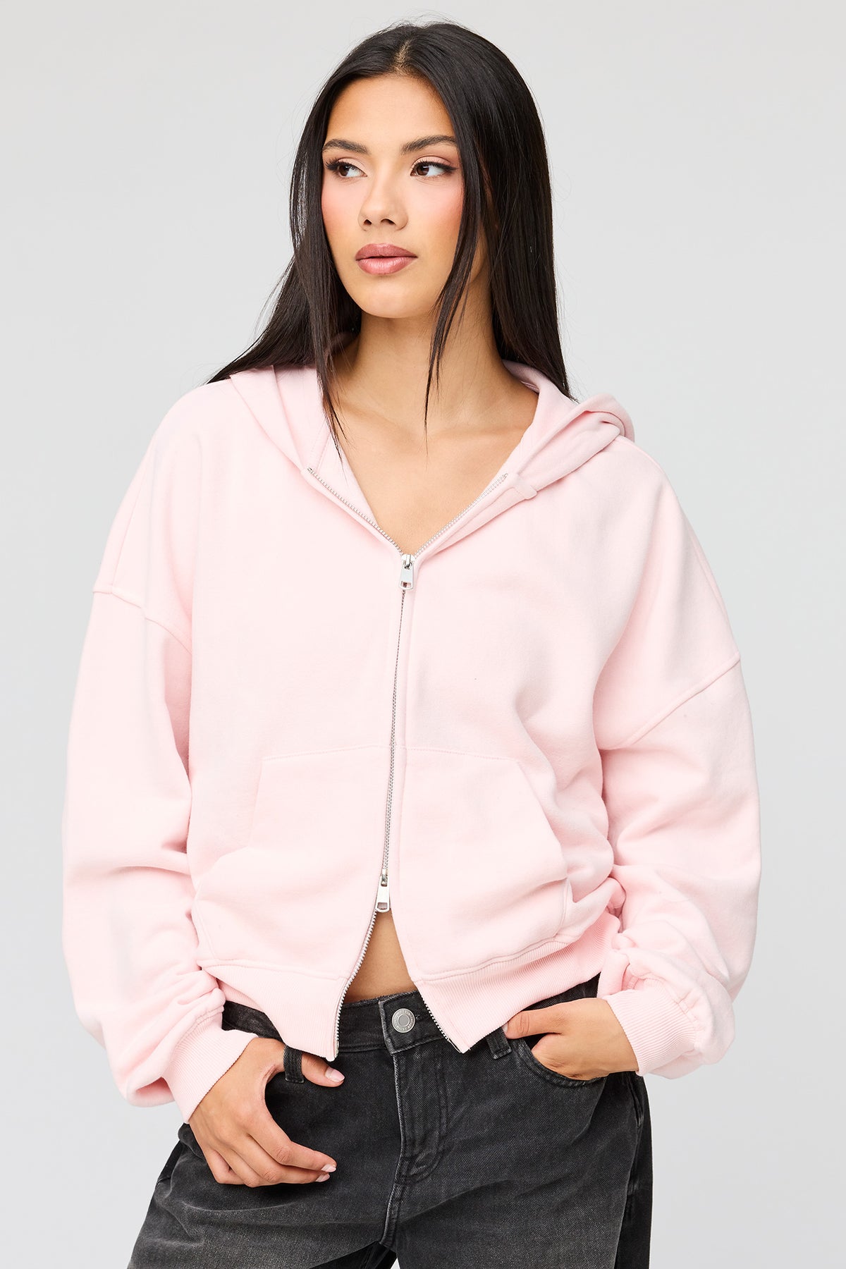 Luxe Fleece Boyfriend Zip Hoodie - Light Pink