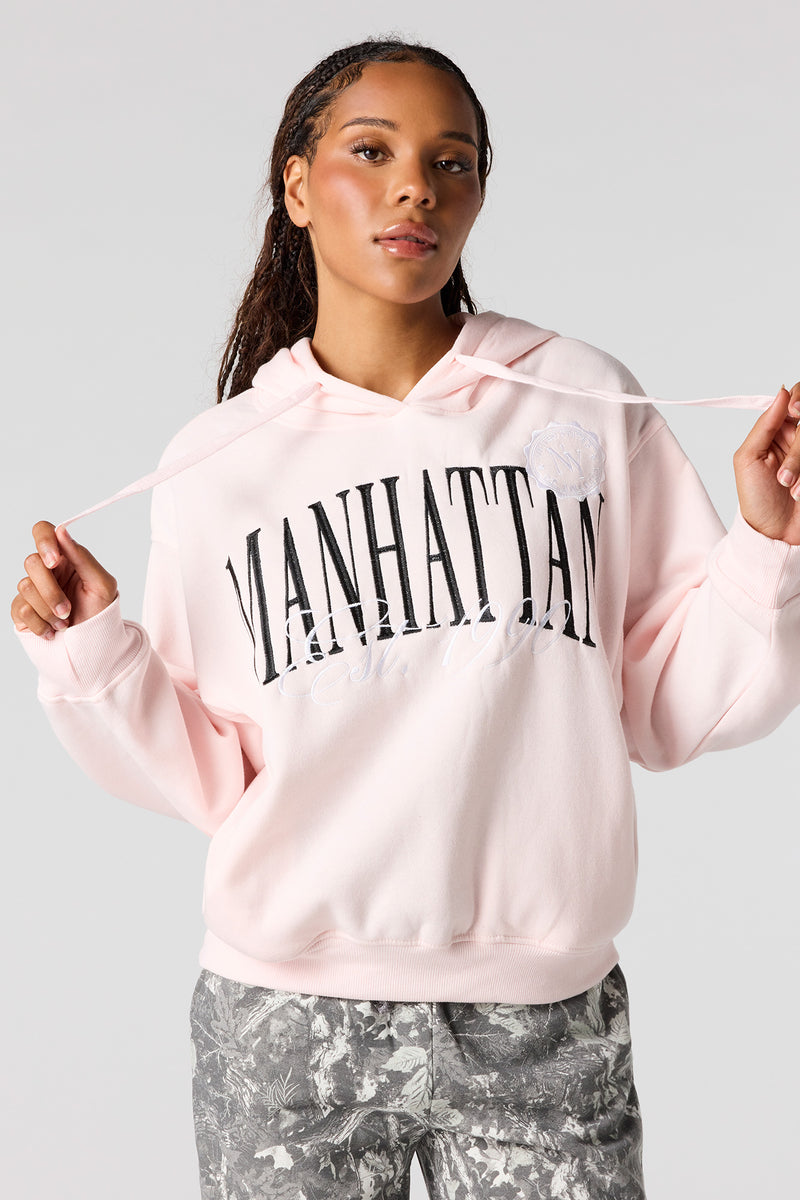 Manhattan Embroidered Fleece Boxy Hoodie