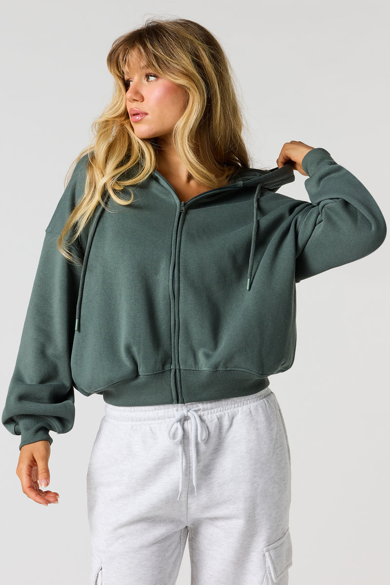 Boxy Fleece Zip-Up Hoodie
