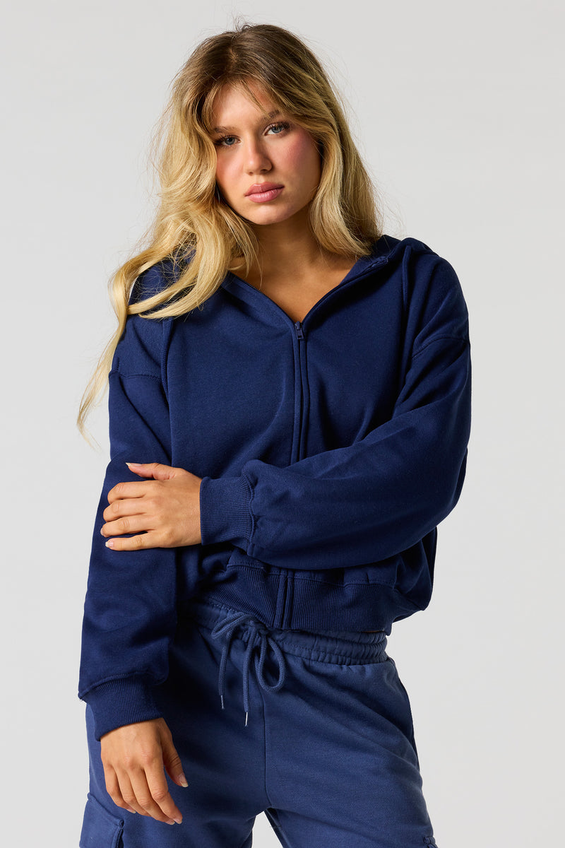 Haut carré à capuchon en molleton avec fermeture à glissière