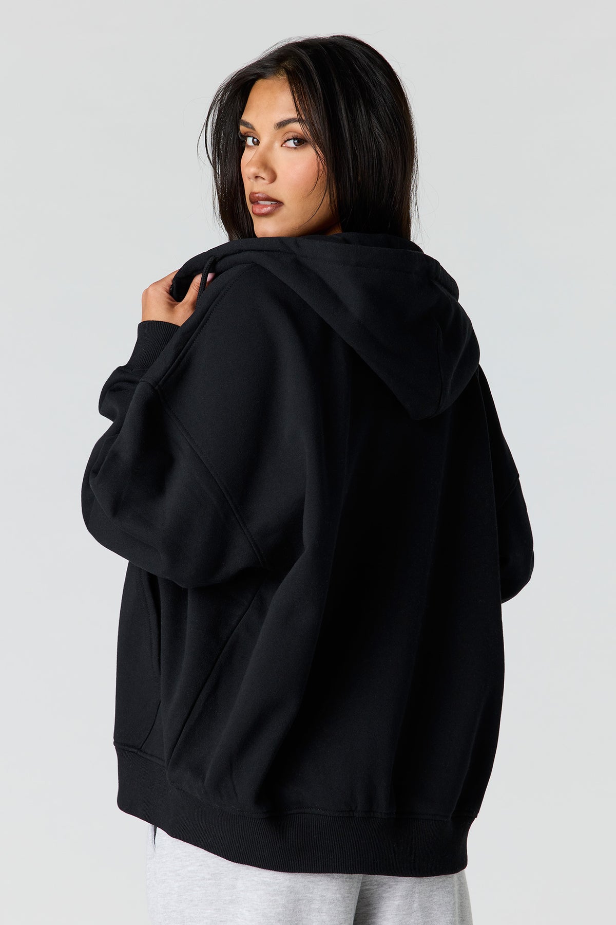 Alt View 2. Luxe Fleece Oversized Zip Hoodie - Black