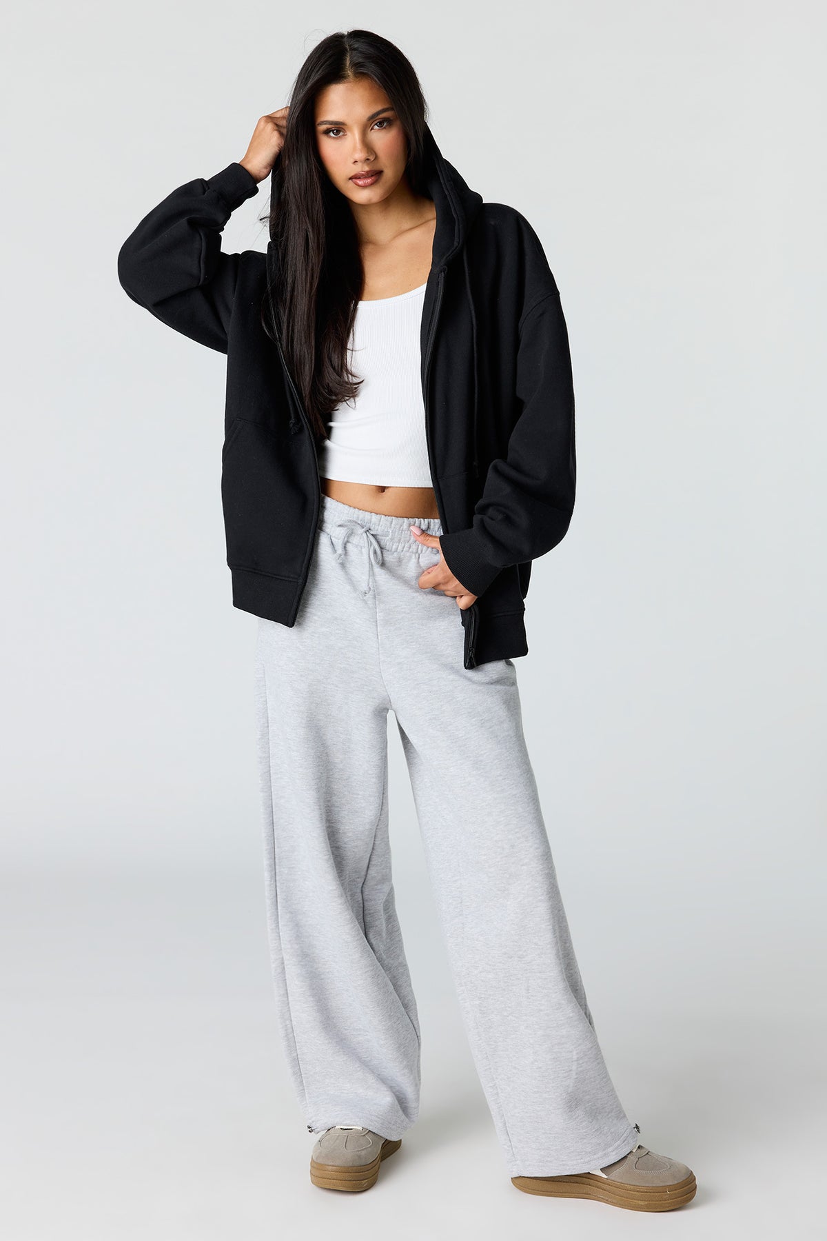 Alt View 3. Luxe Fleece Oversized Zip Hoodie - Black