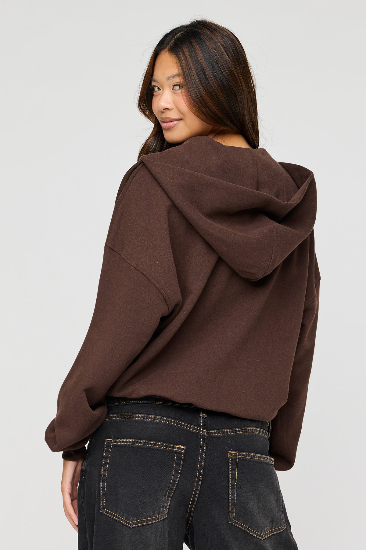 Alt View 2. Luxe Fleece Boyfriend Zip Hoodie - Brown