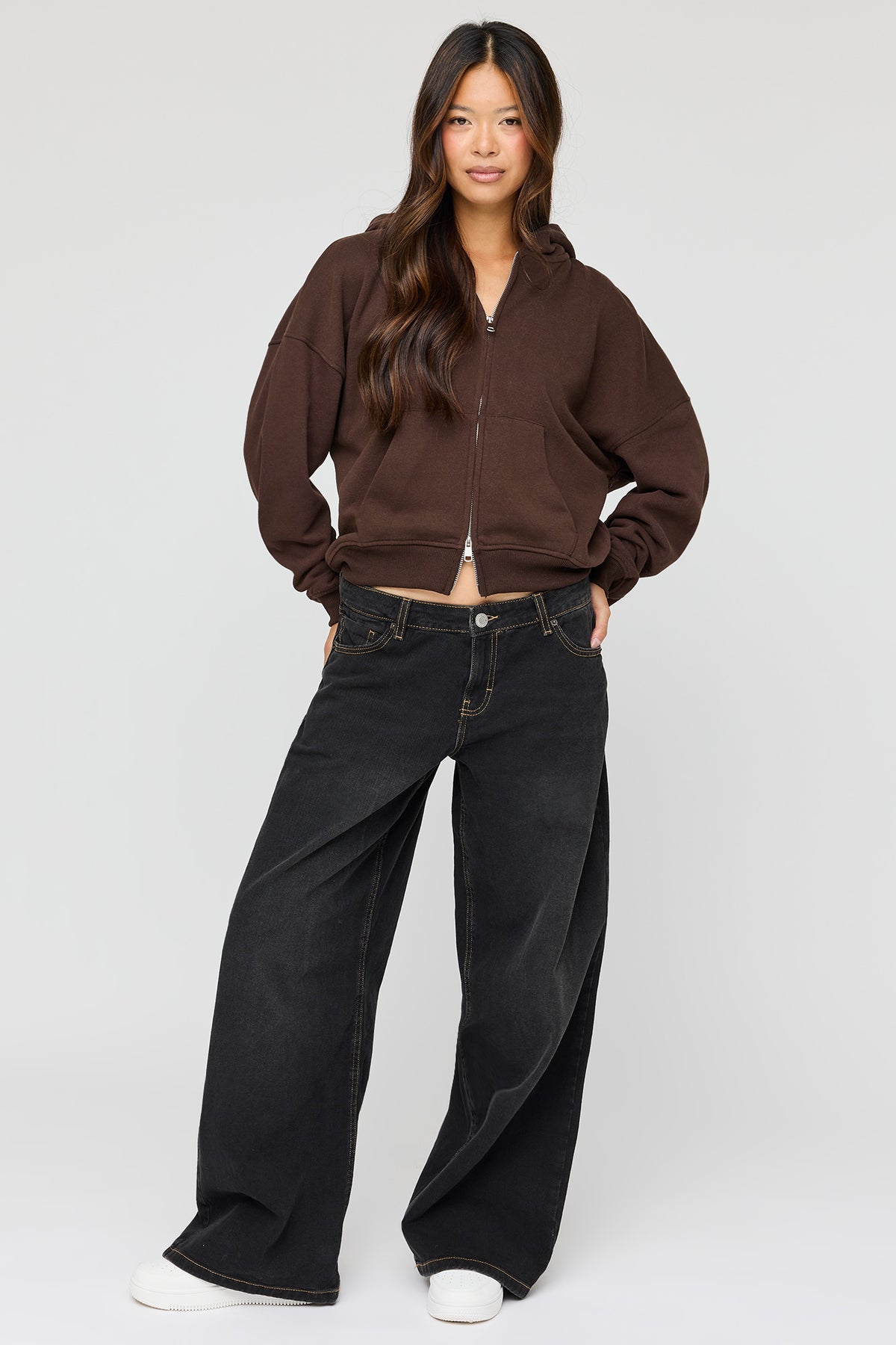 Alt View 3. Luxe Fleece Boyfriend Zip Hoodie - Brown
