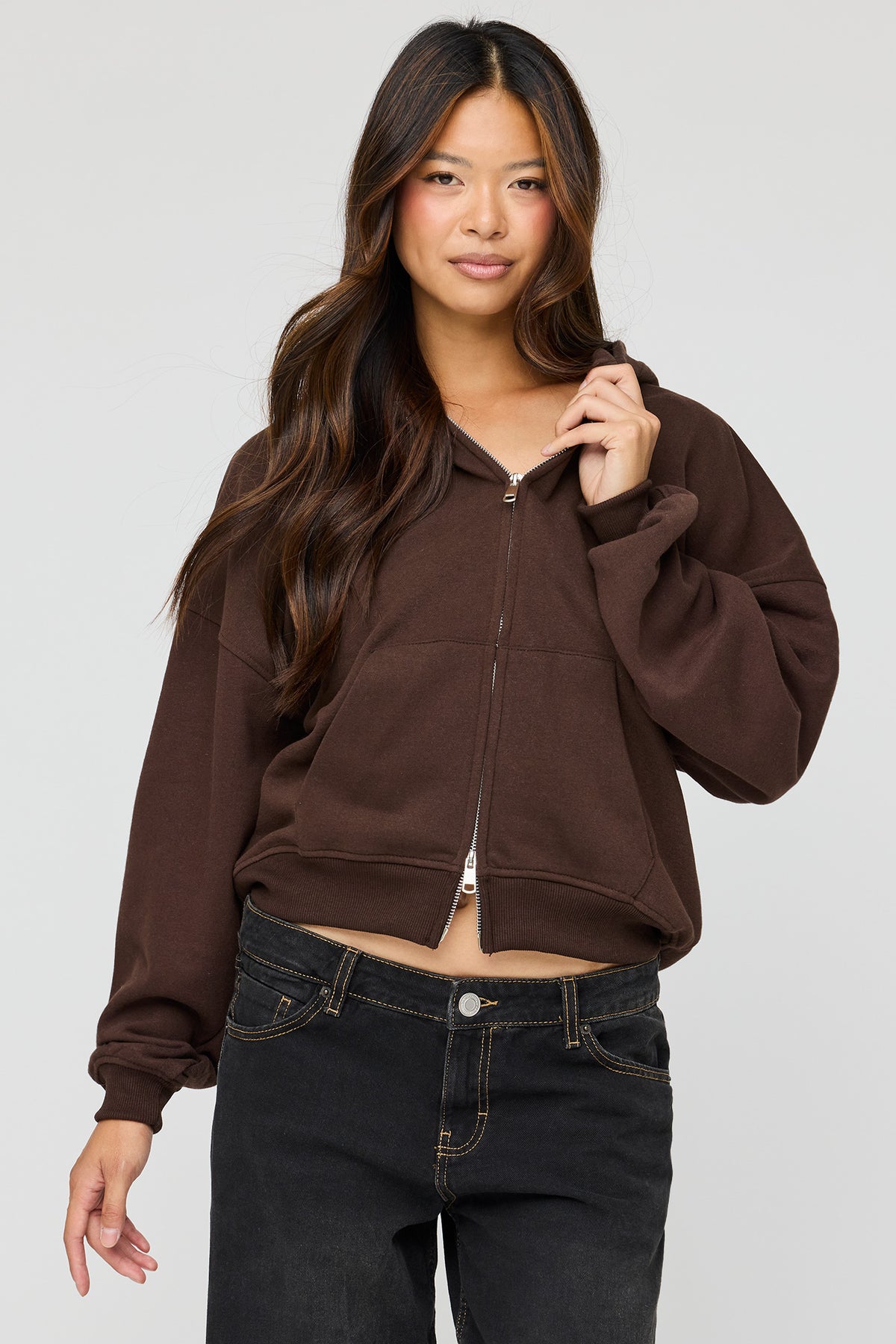 Luxe Fleece Boyfriend Zip Hoodie - Brown