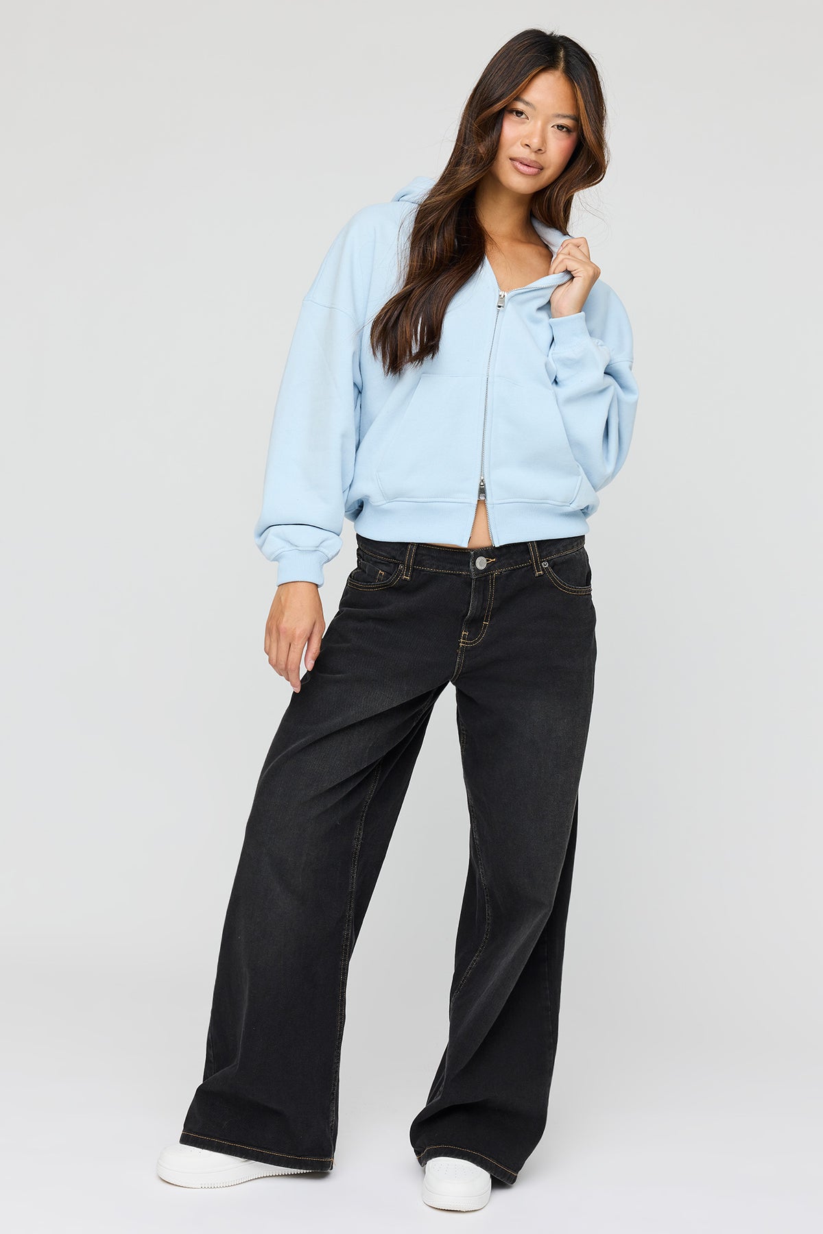 Alt View 3. Luxe Fleece Boyfriend Zip Hoodie - Light Blue