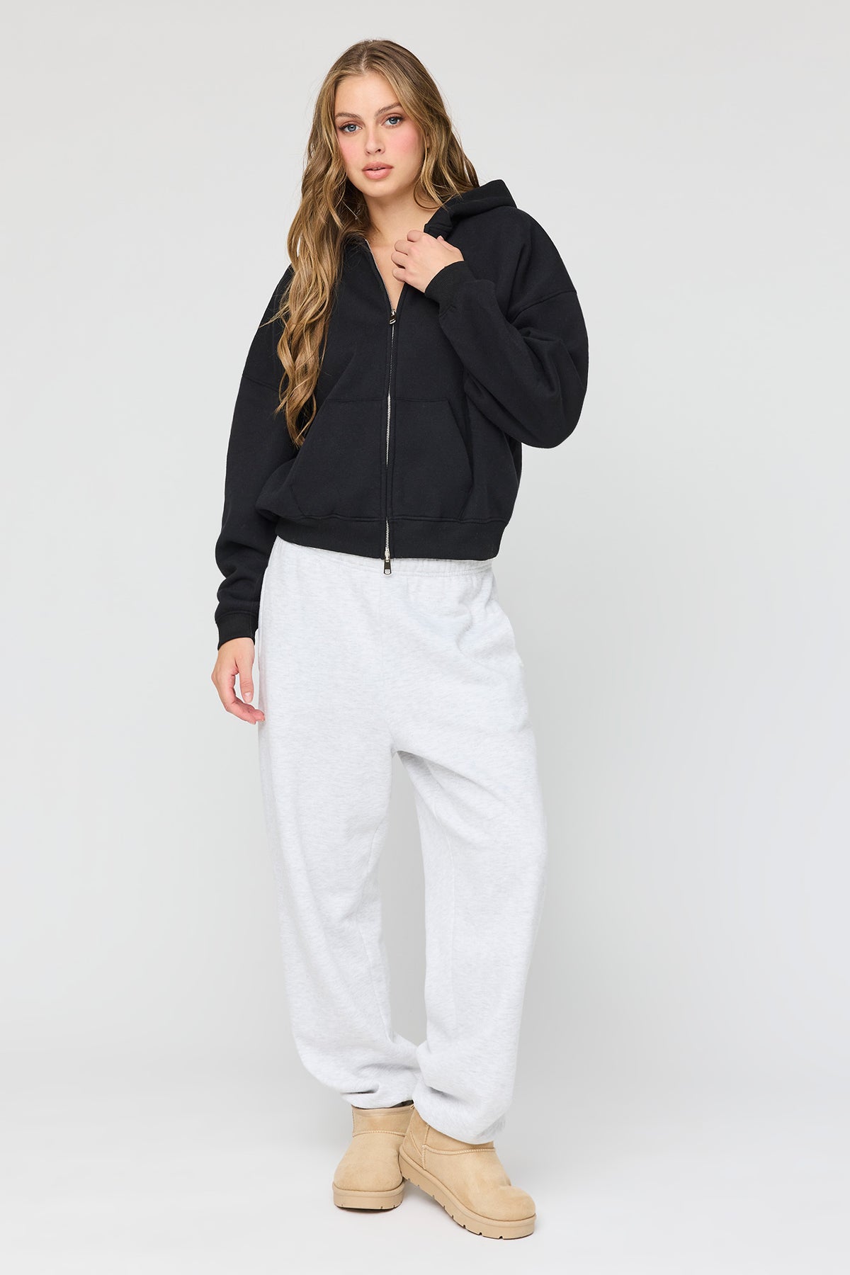 Alt View 3. Luxe Fleece Boyfriend Zip Hoodie - Black