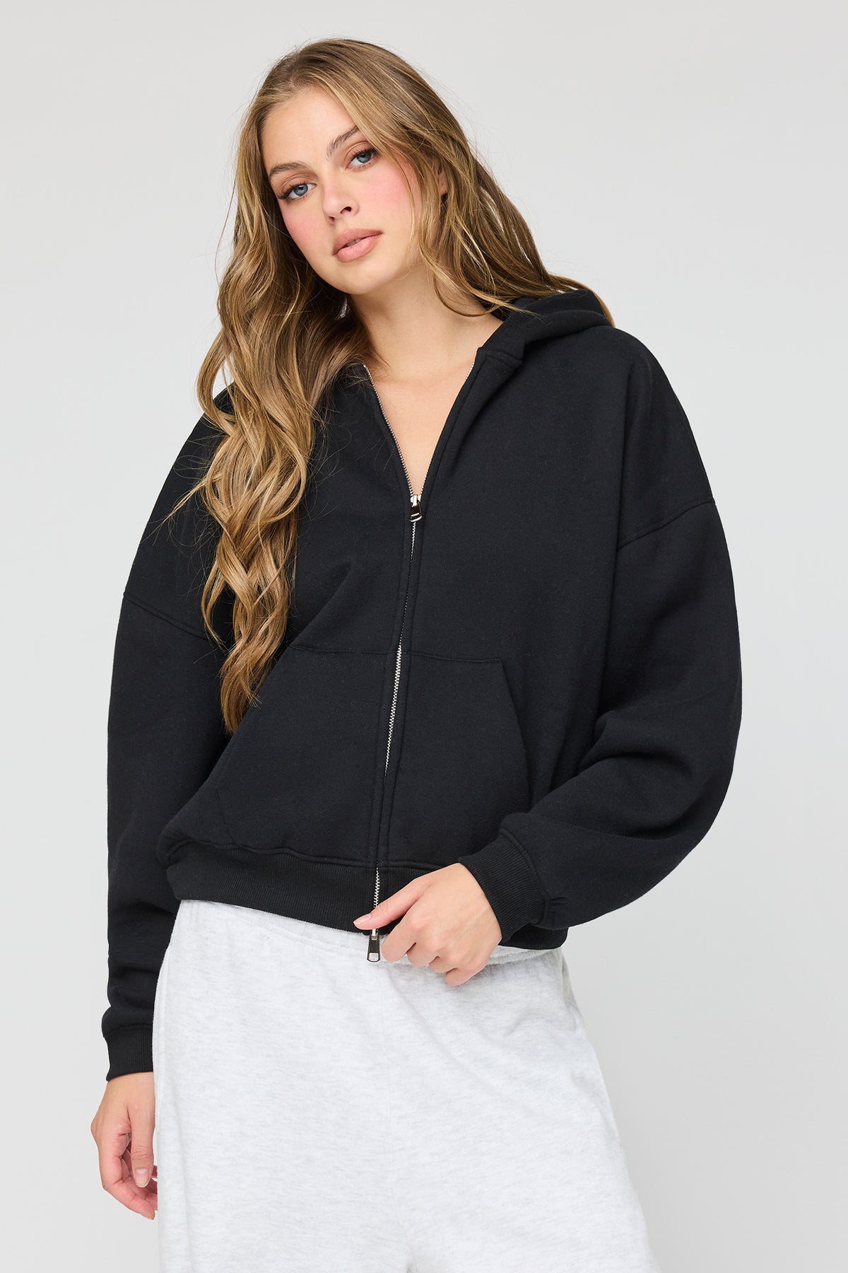 Luxe Fleece Boyfriend Zip Hoodie - Black