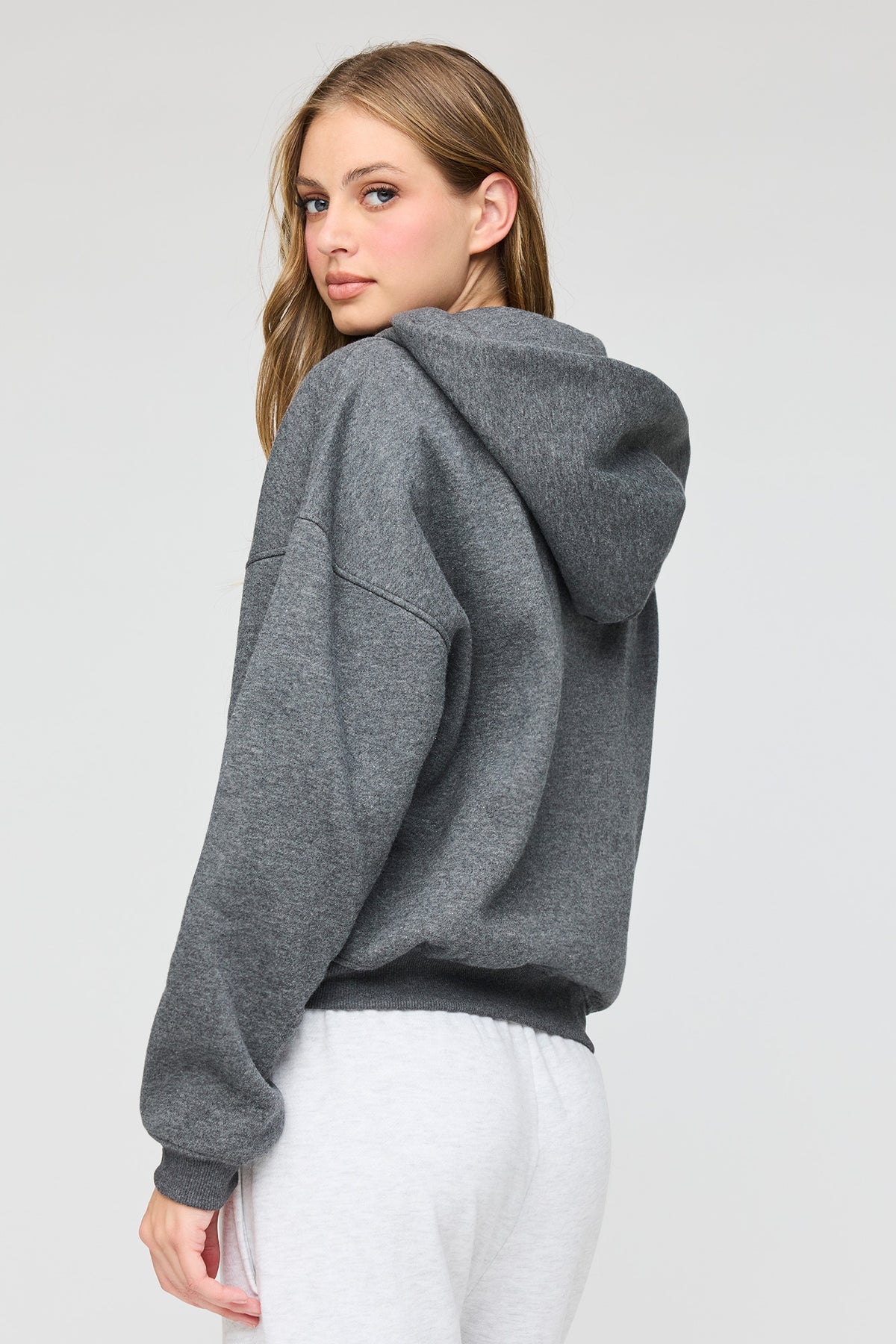 Alt View 2. Luxe Fleece Boyfriend Zip Hoodie - Charcoal
