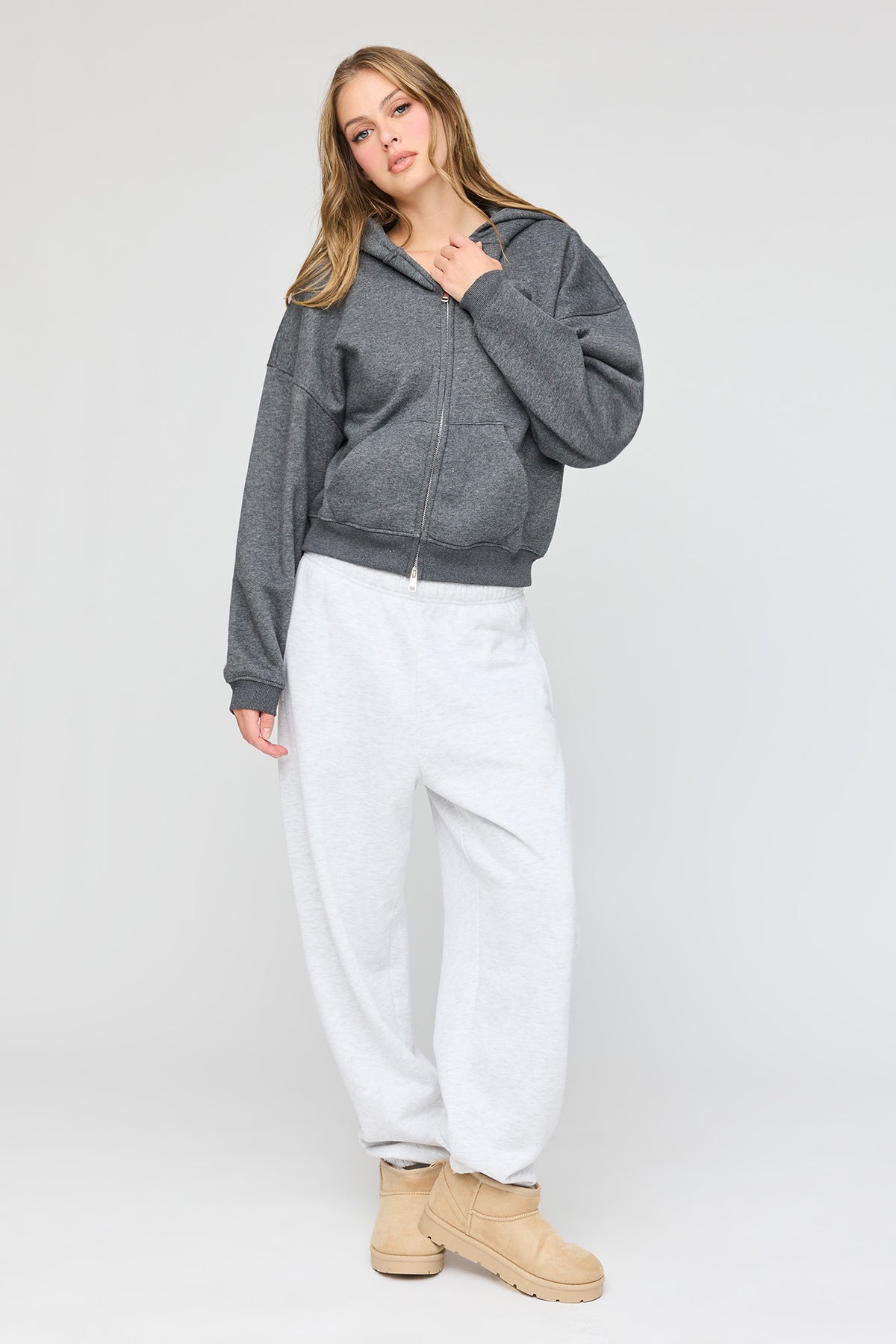 Alt View 3. Luxe Fleece Boyfriend Zip Hoodie - Charcoal