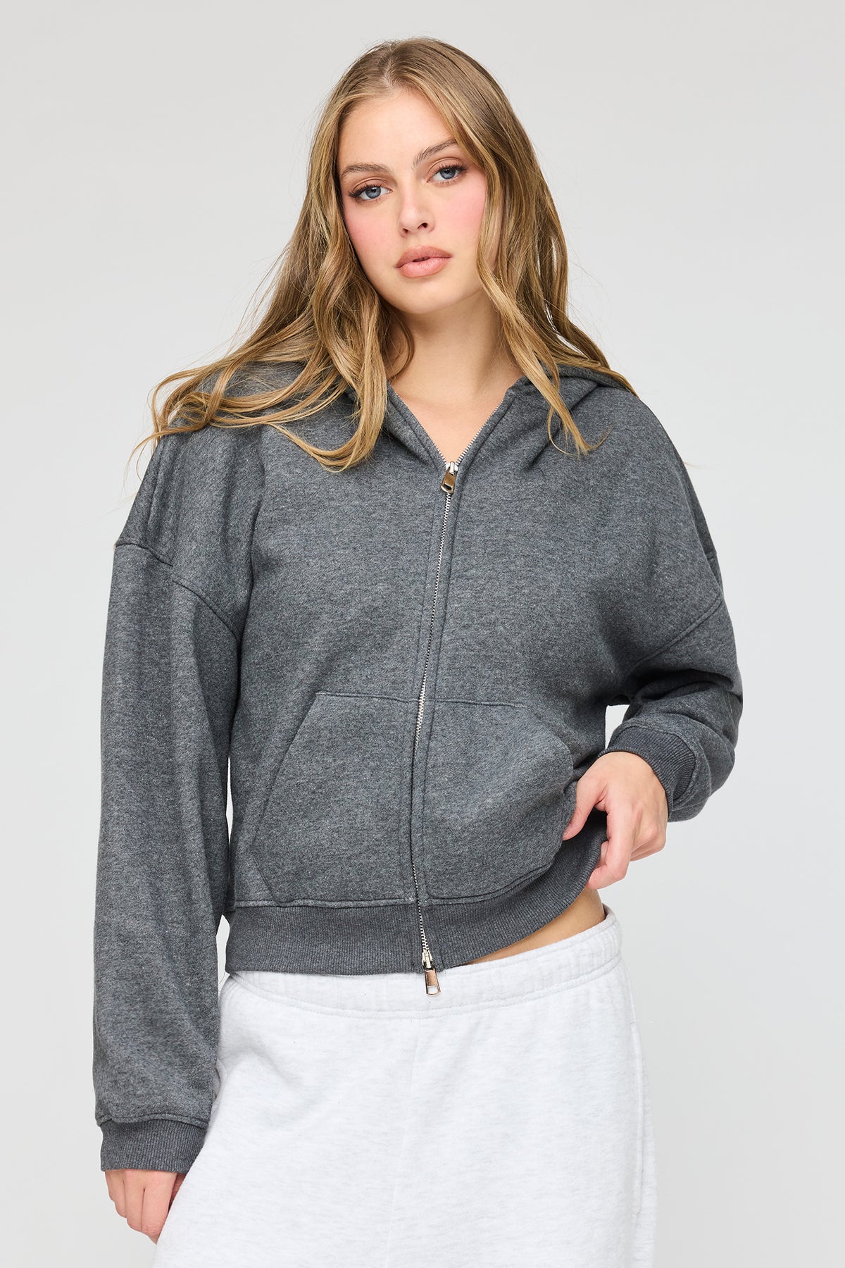 Luxe Fleece Boyfriend Zip Hoodie - Charcoal
