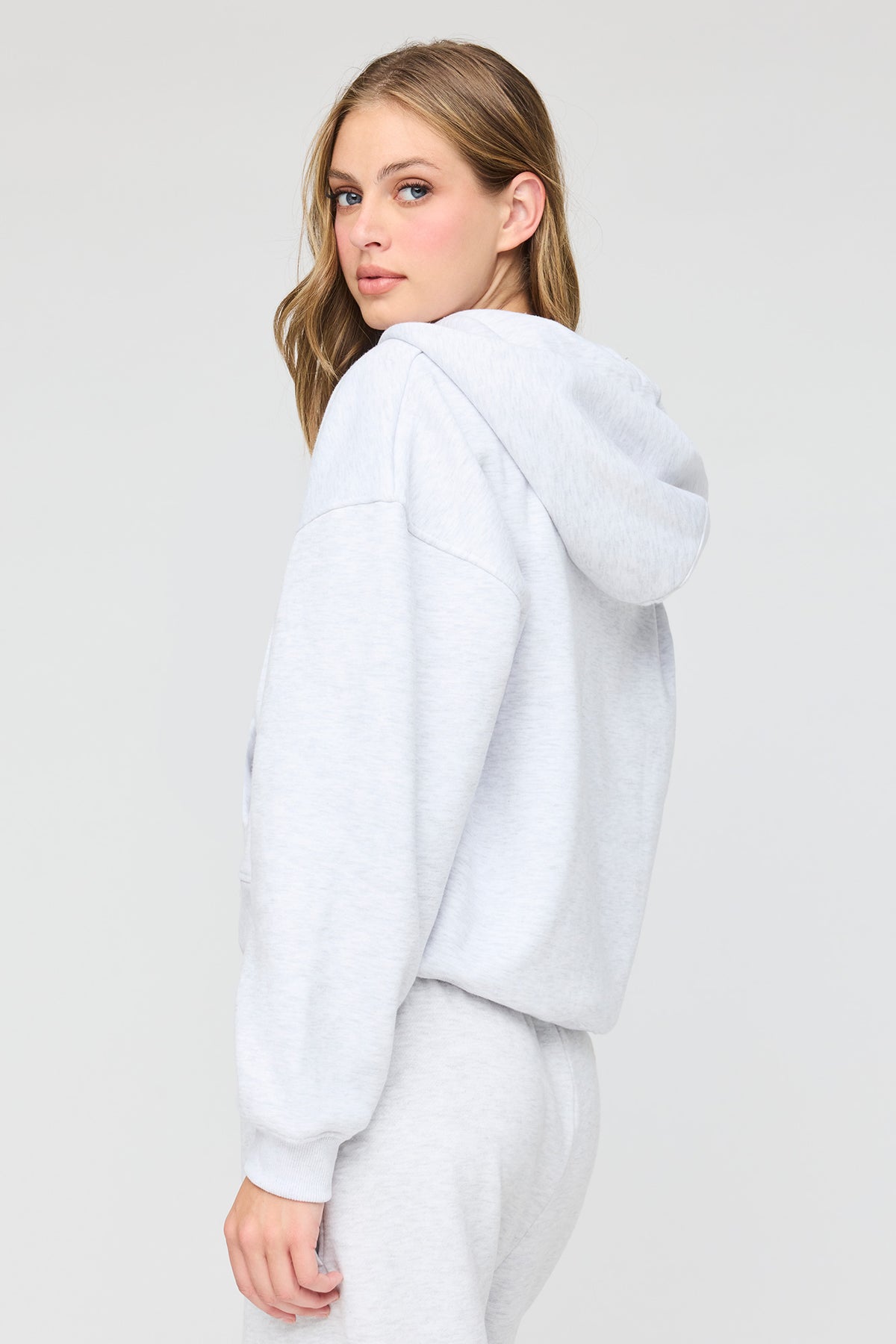 Alt View 2. Luxe Fleece Boyfriend Zip Hoodie - Light Grey