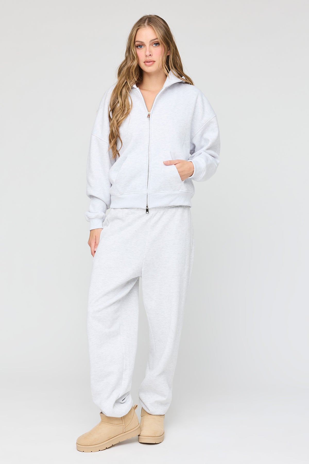 Alt View 3. Luxe Fleece Boyfriend Zip Hoodie - Light Grey