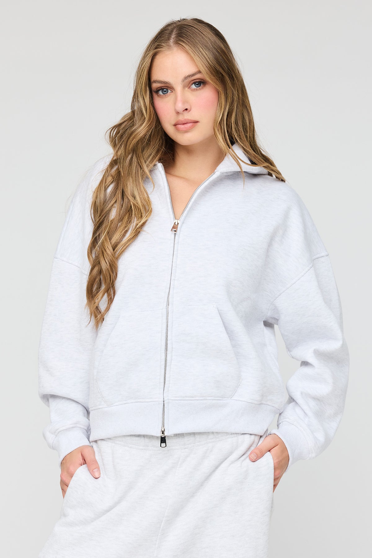 Luxe Fleece Boyfriend Zip Hoodie - Light Grey