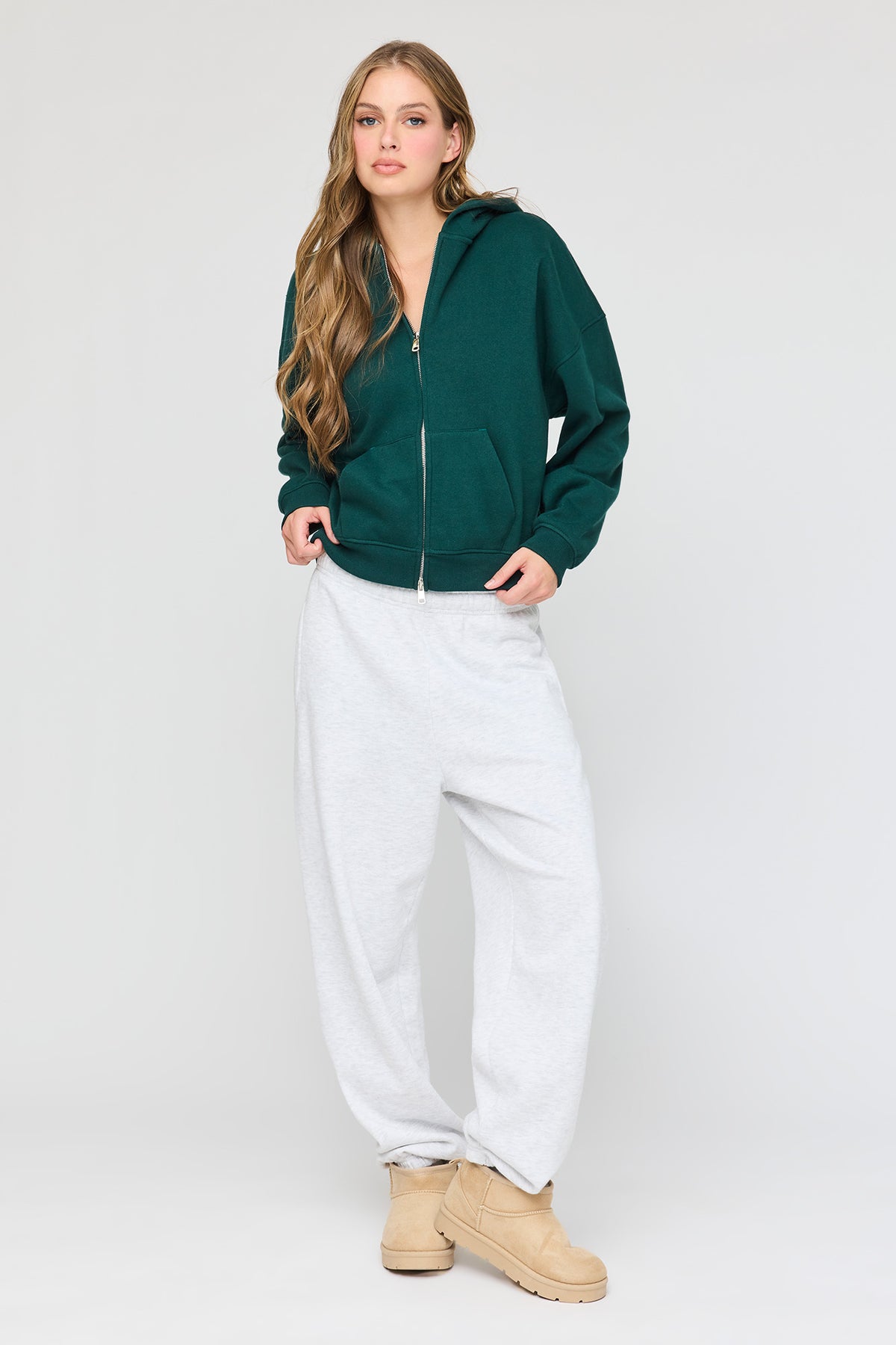 Alt View 3. Luxe Fleece Boyfriend Zip Hoodie - Green