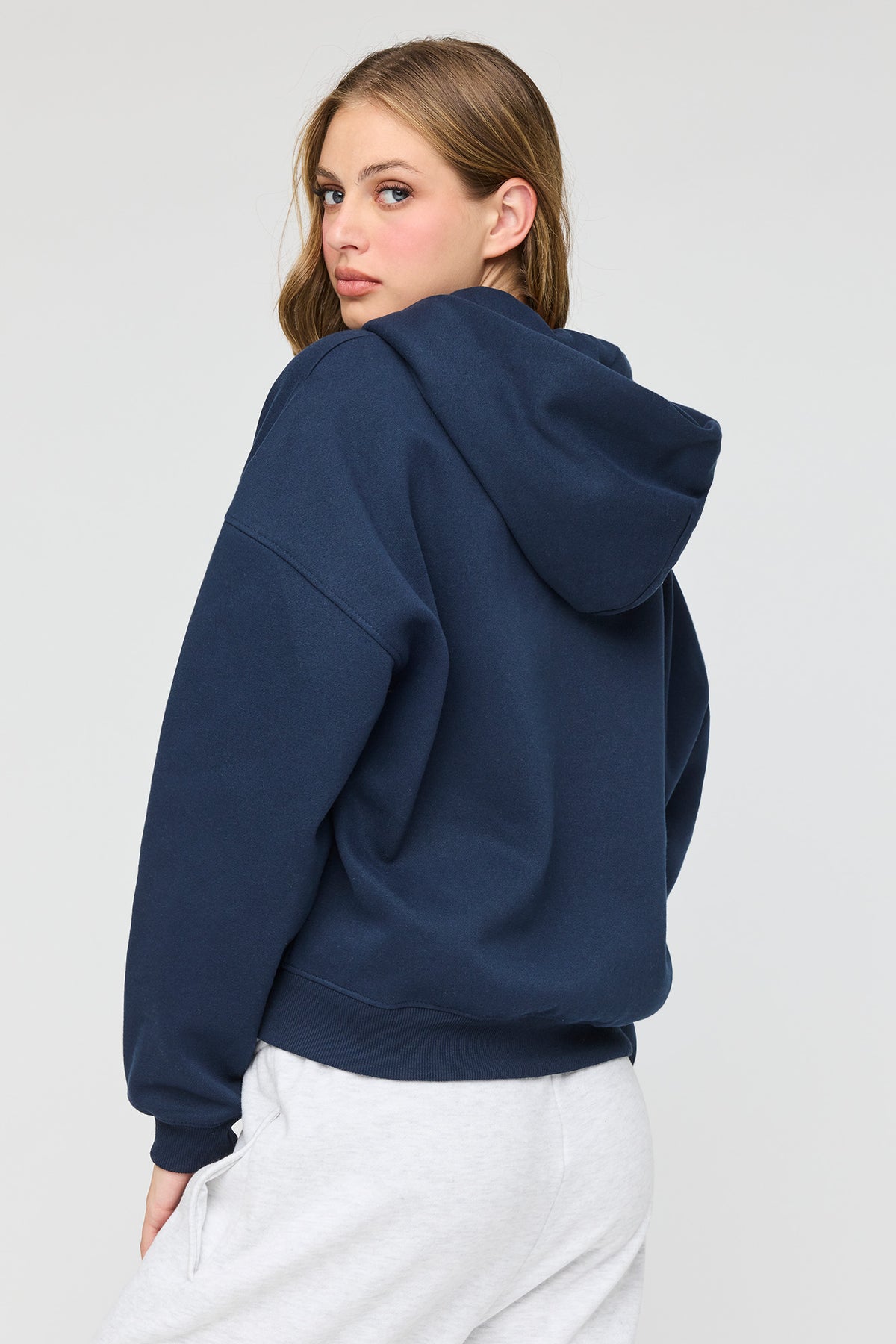 Alt View 2. Luxe Fleece Boyfriend Zip Hoodie - Dark Blue