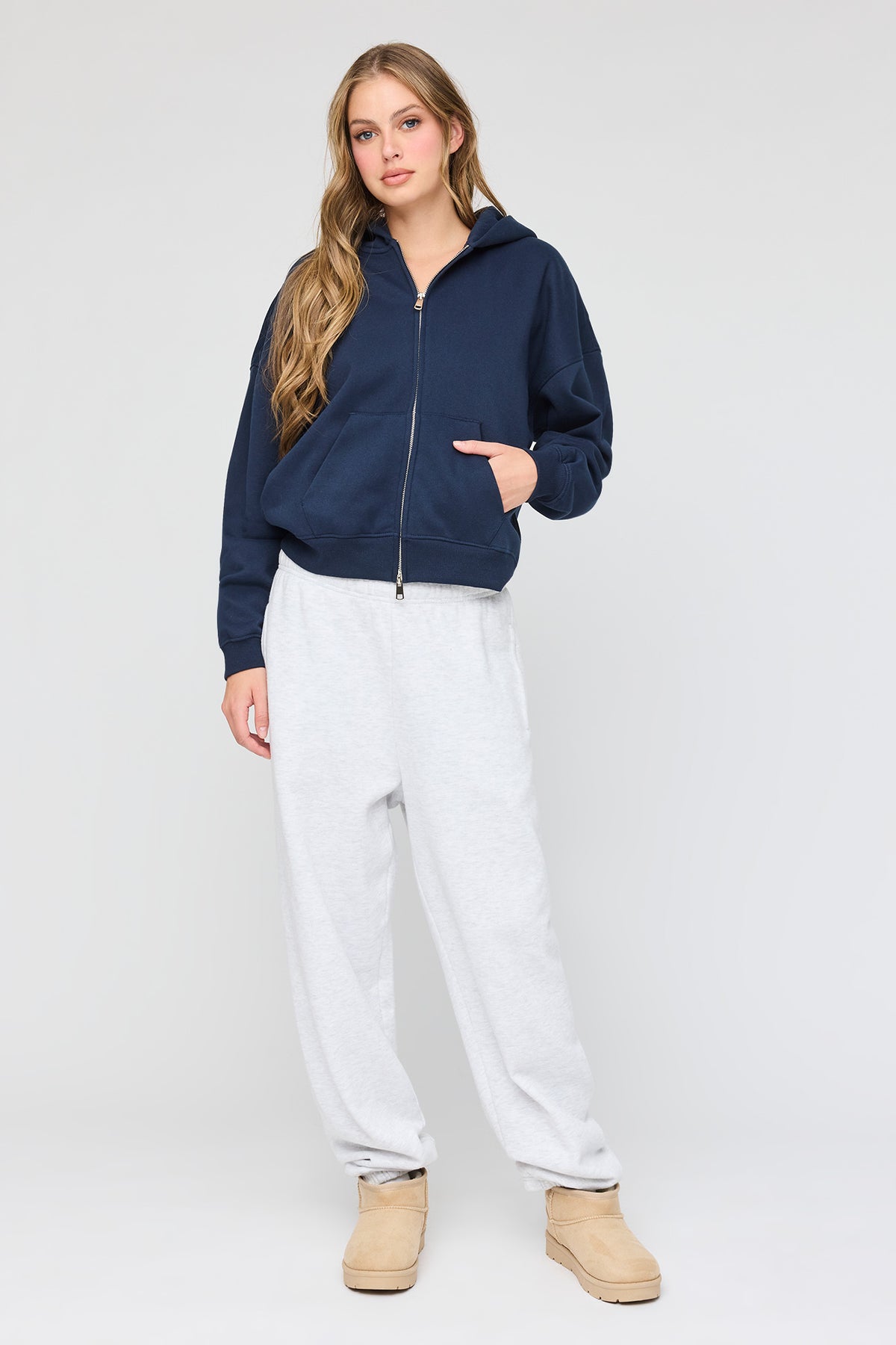 Alt View 3. Luxe Fleece Boyfriend Zip Hoodie - Dark Blue