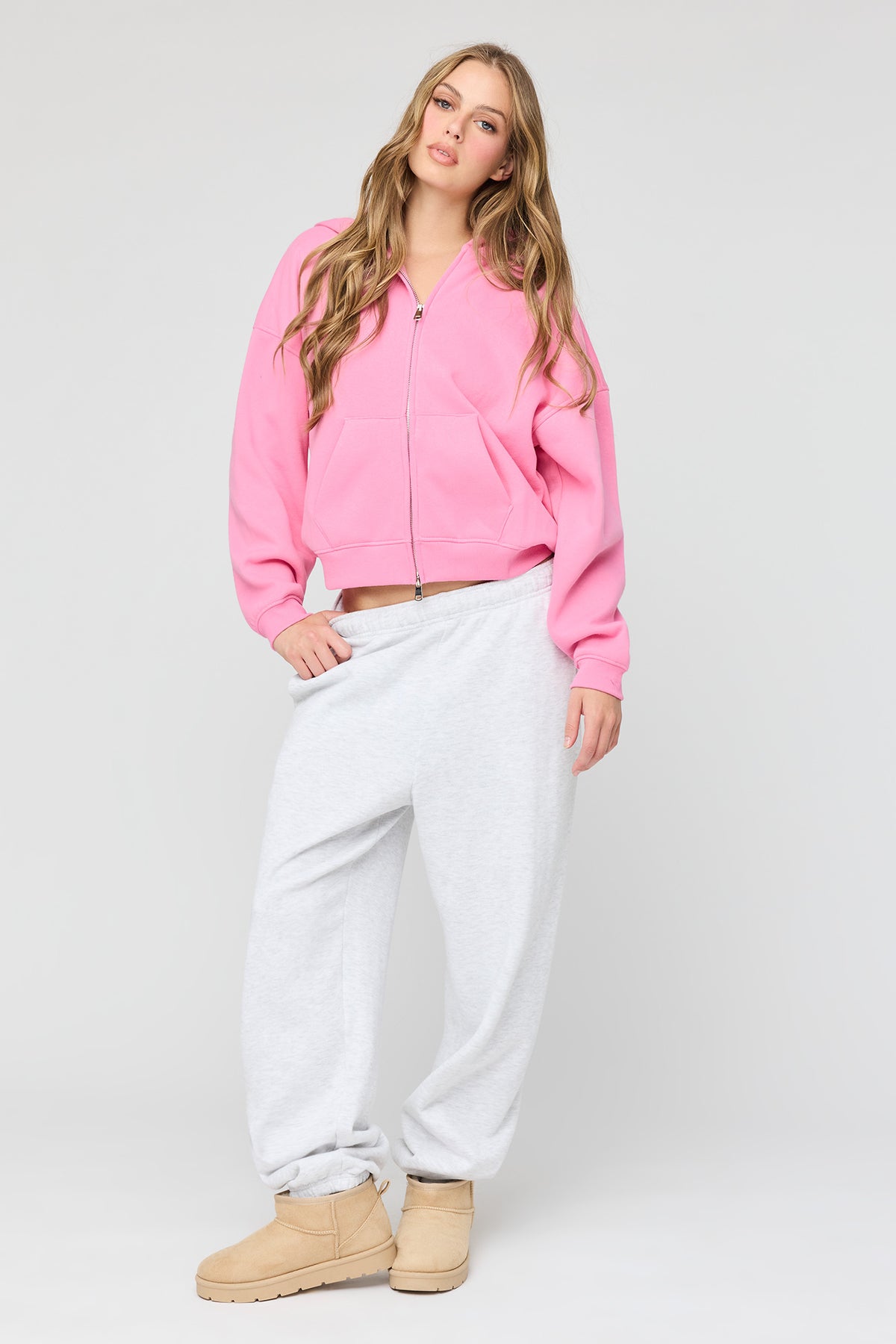 Alt View 3. Luxe Fleece Boyfriend Zip Hoodie - Pink