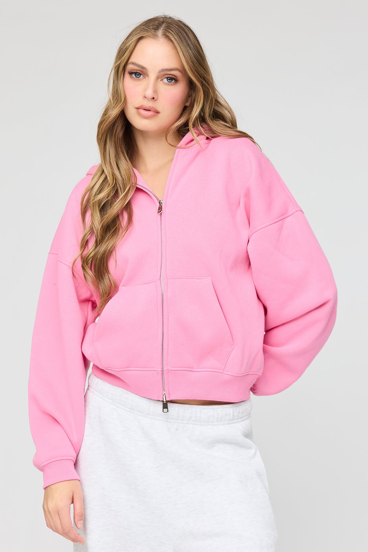 Alt View 4. Luxe Fleece Boyfriend Zip Hoodie - Pink
