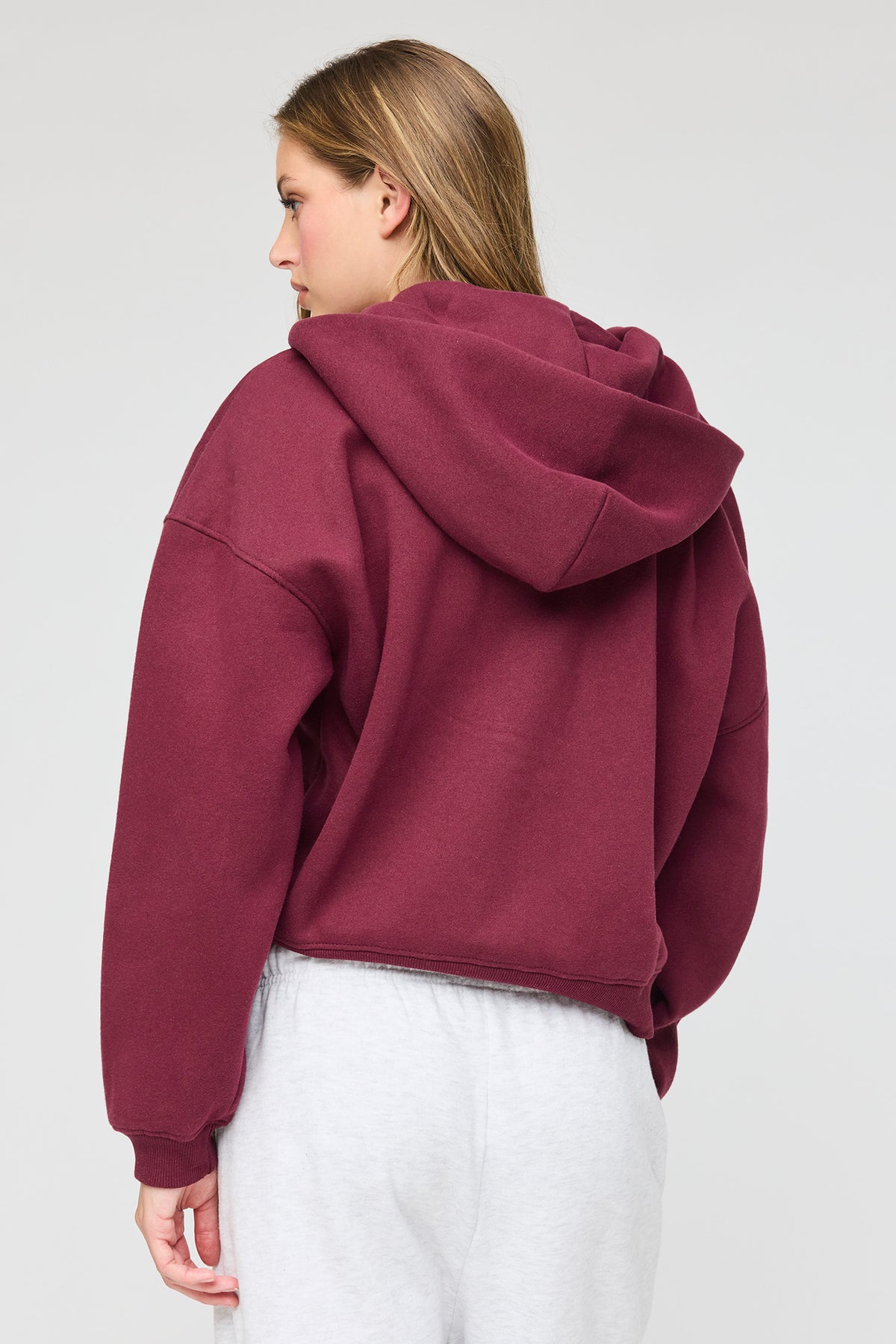 Alt View 2. Luxe Fleece Boyfriend Zip Hoodie - Burgundy