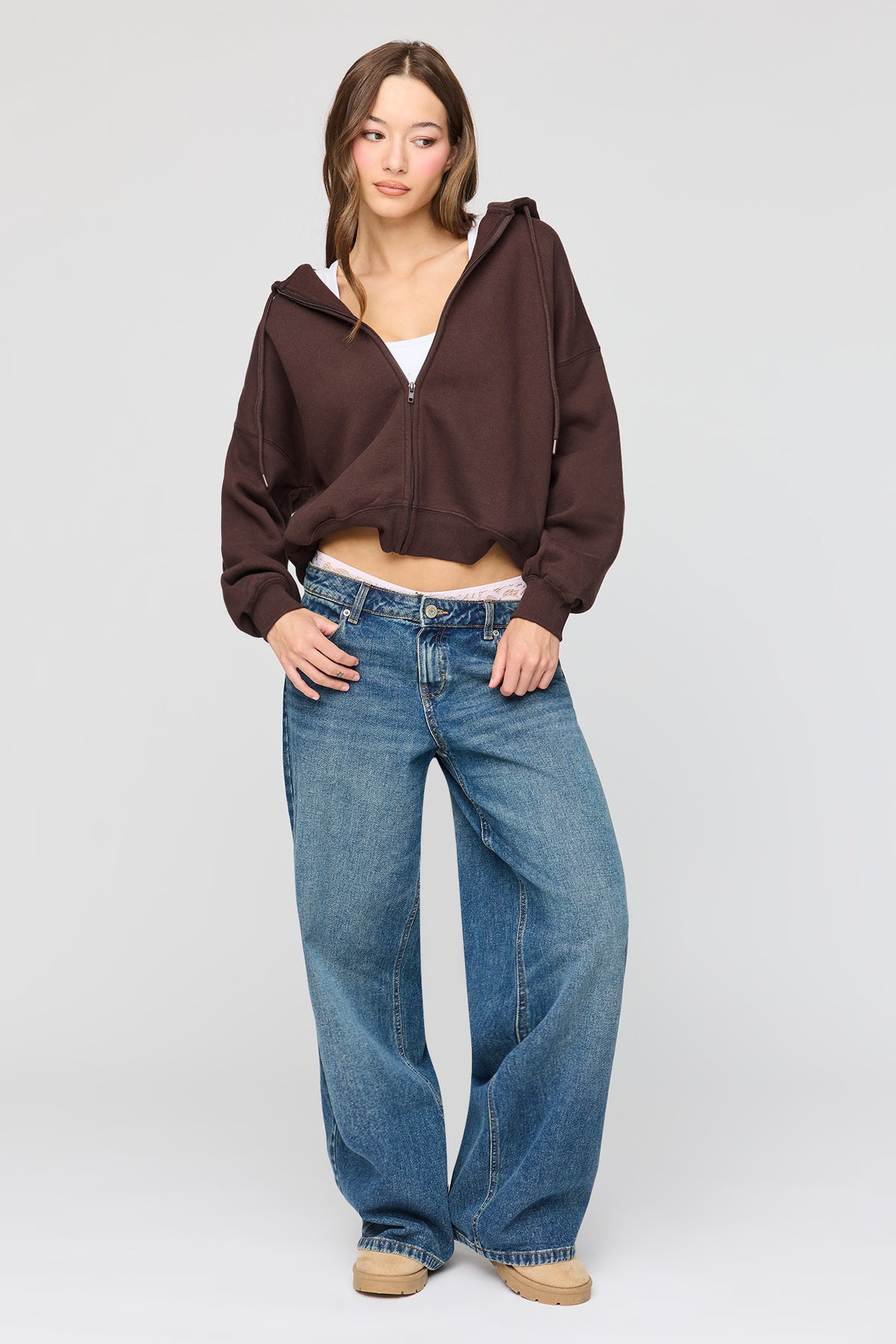 Alt View 3. Luxe Fleece Favourite Zip Hoodie - Brown