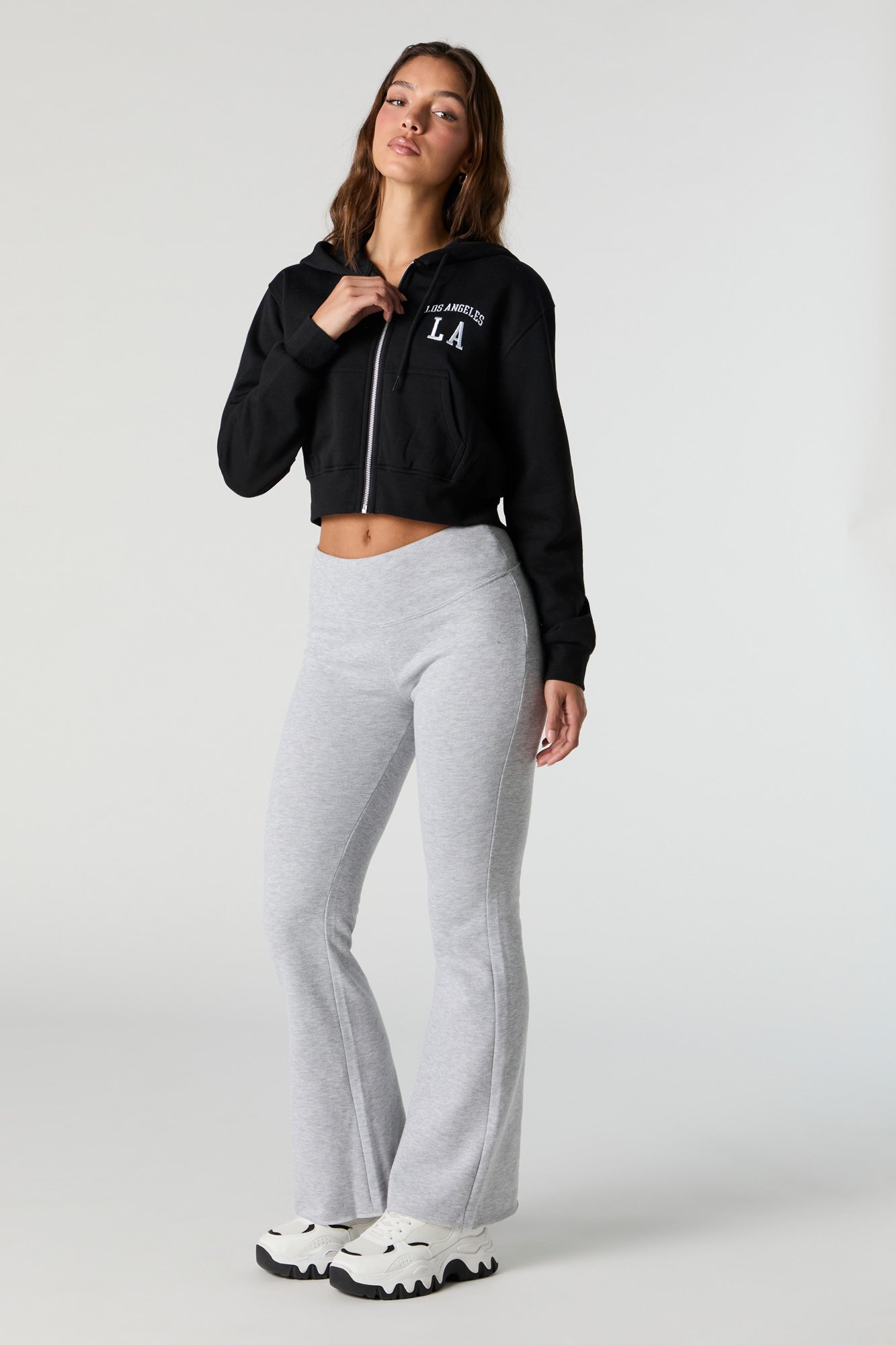 Destination Embroidered Zip-Up Cropped Hoodie