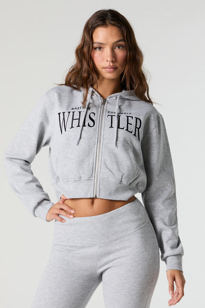 Destination Embroidered Zip-Up Cropped Hoodie