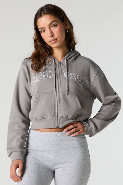 Destination Embroidered Zip-Up Cropped Hoodie