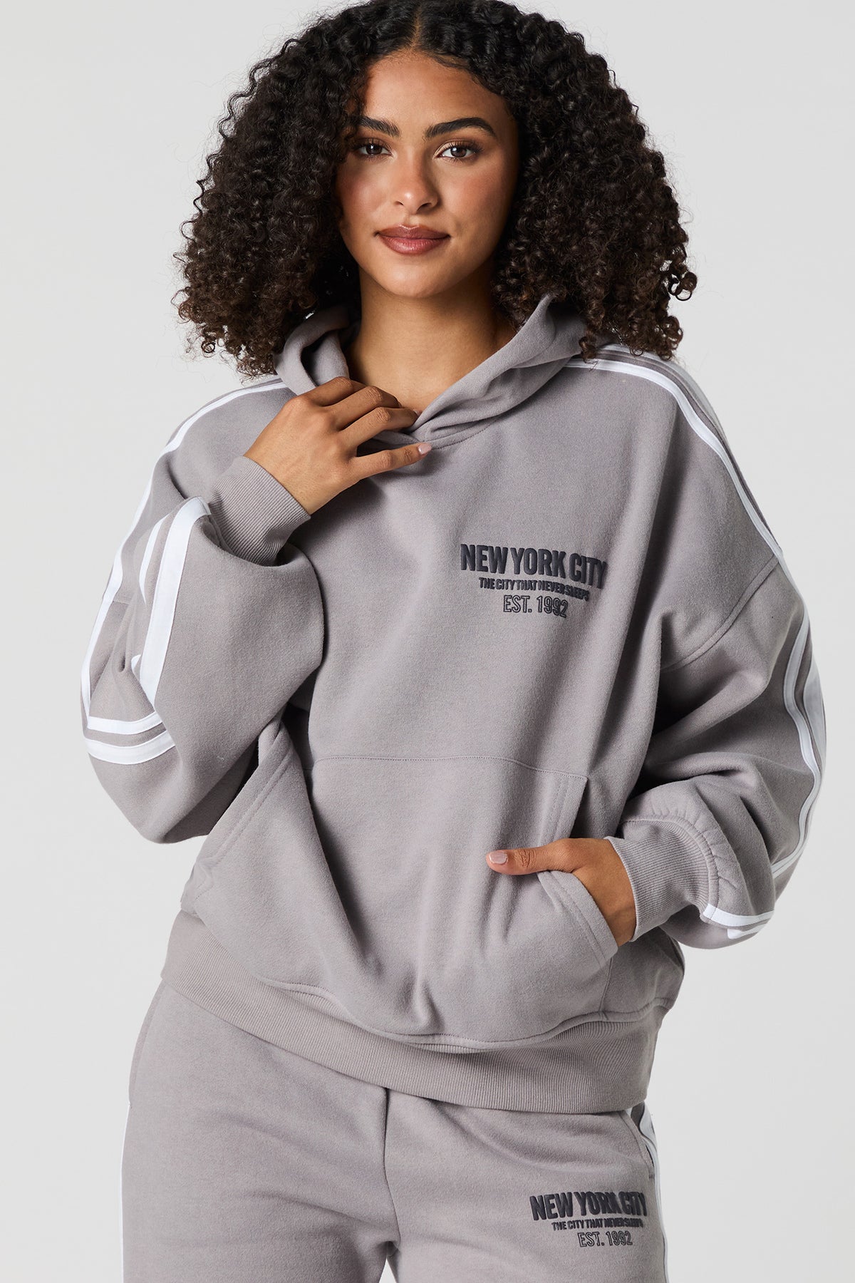 Alt View 2. City Graphic Fleece Hoodie - Dark Grey