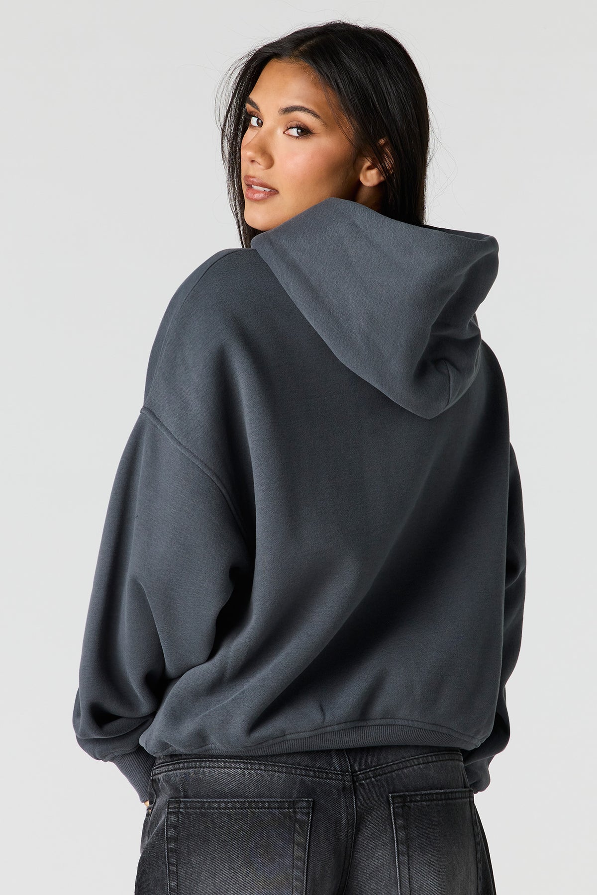 Alt View 2. Luxe Fleece Graphic Boyfriend Hoodie - Dark Grey