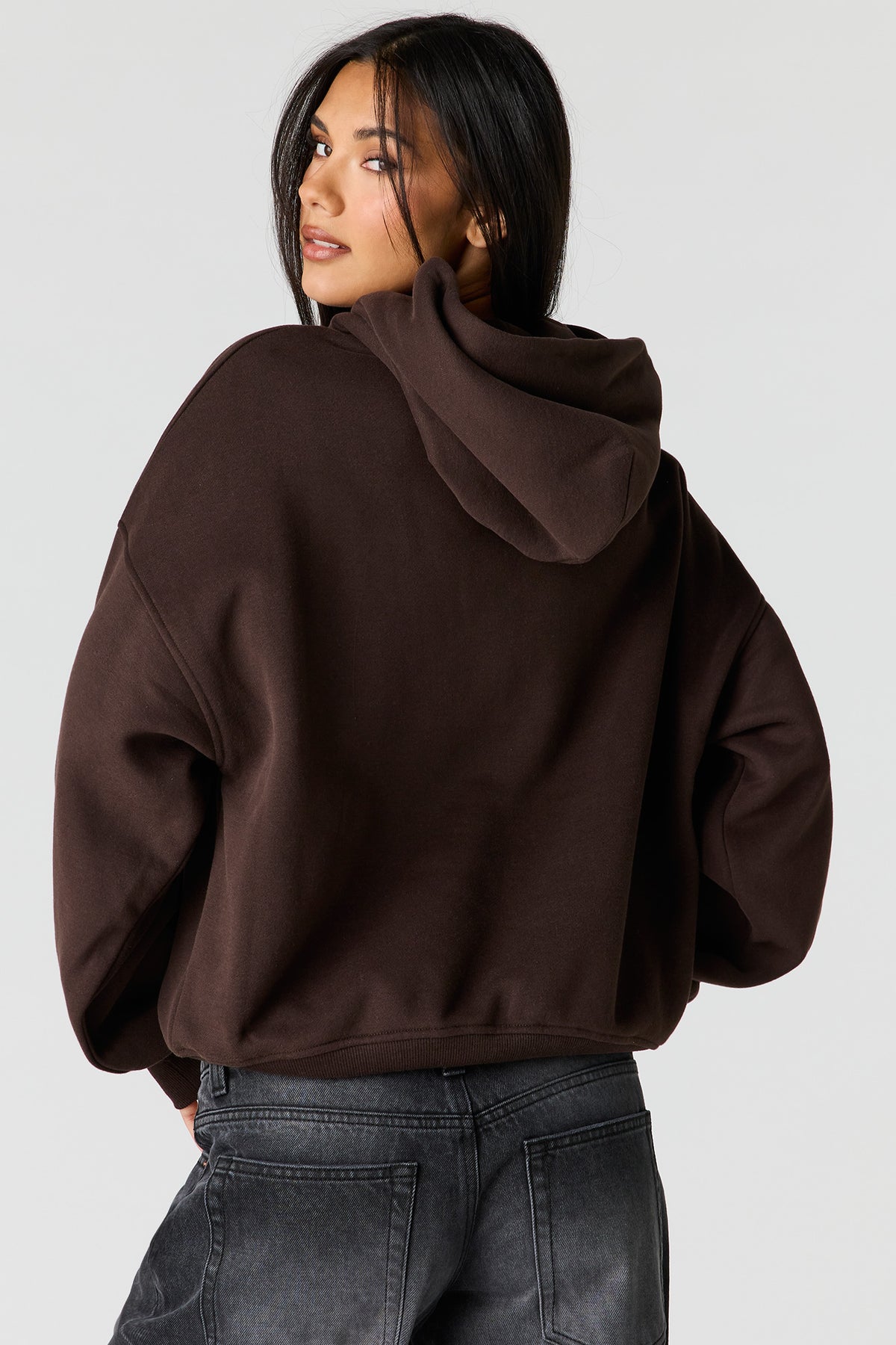 Alt View 2. Luxe Fleece Graphic Boyfriend Hoodie - Brown