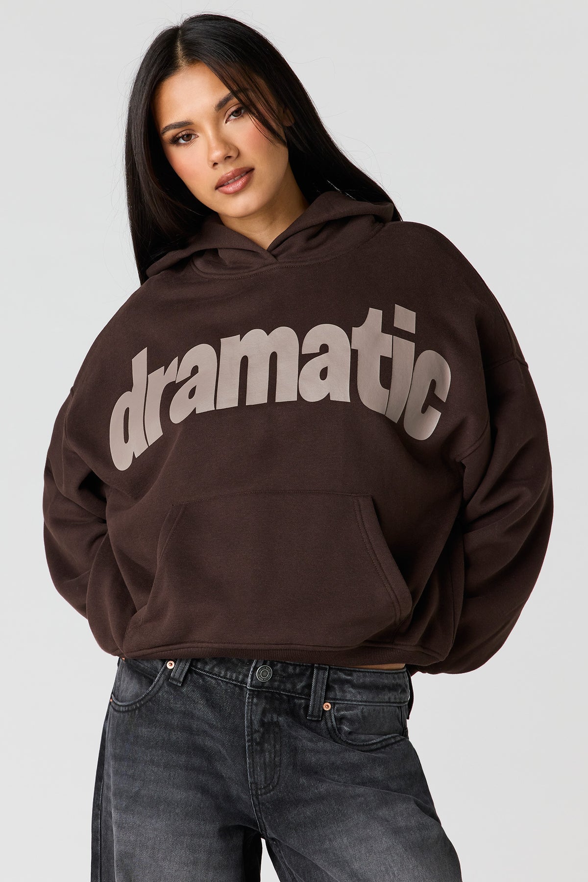 Luxe Fleece Graphic Boyfriend Hoodie - Brown
