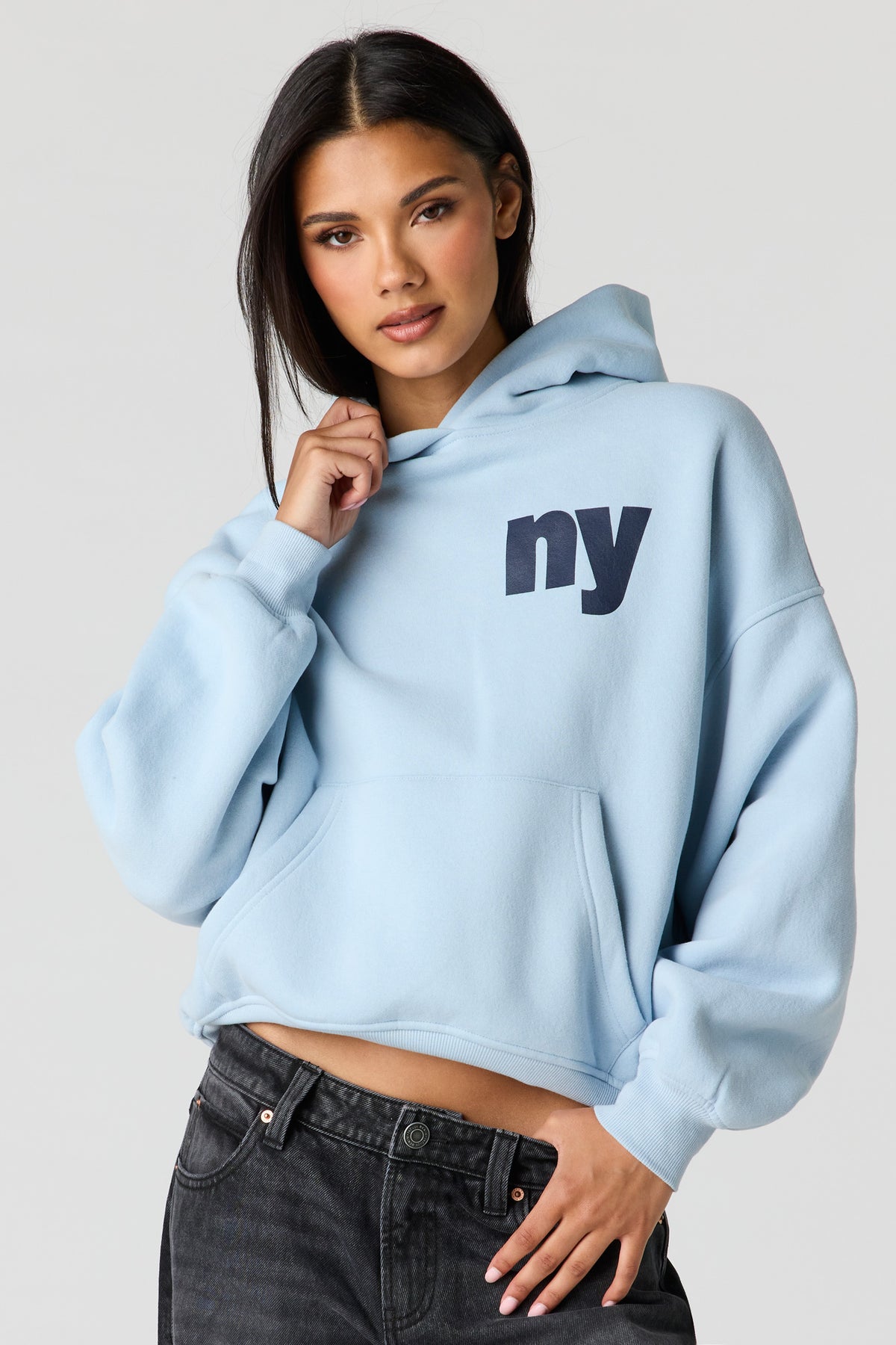 Alt View 2. Luxe Fleece Graphic Boyfriend Hoodie - Light Blue