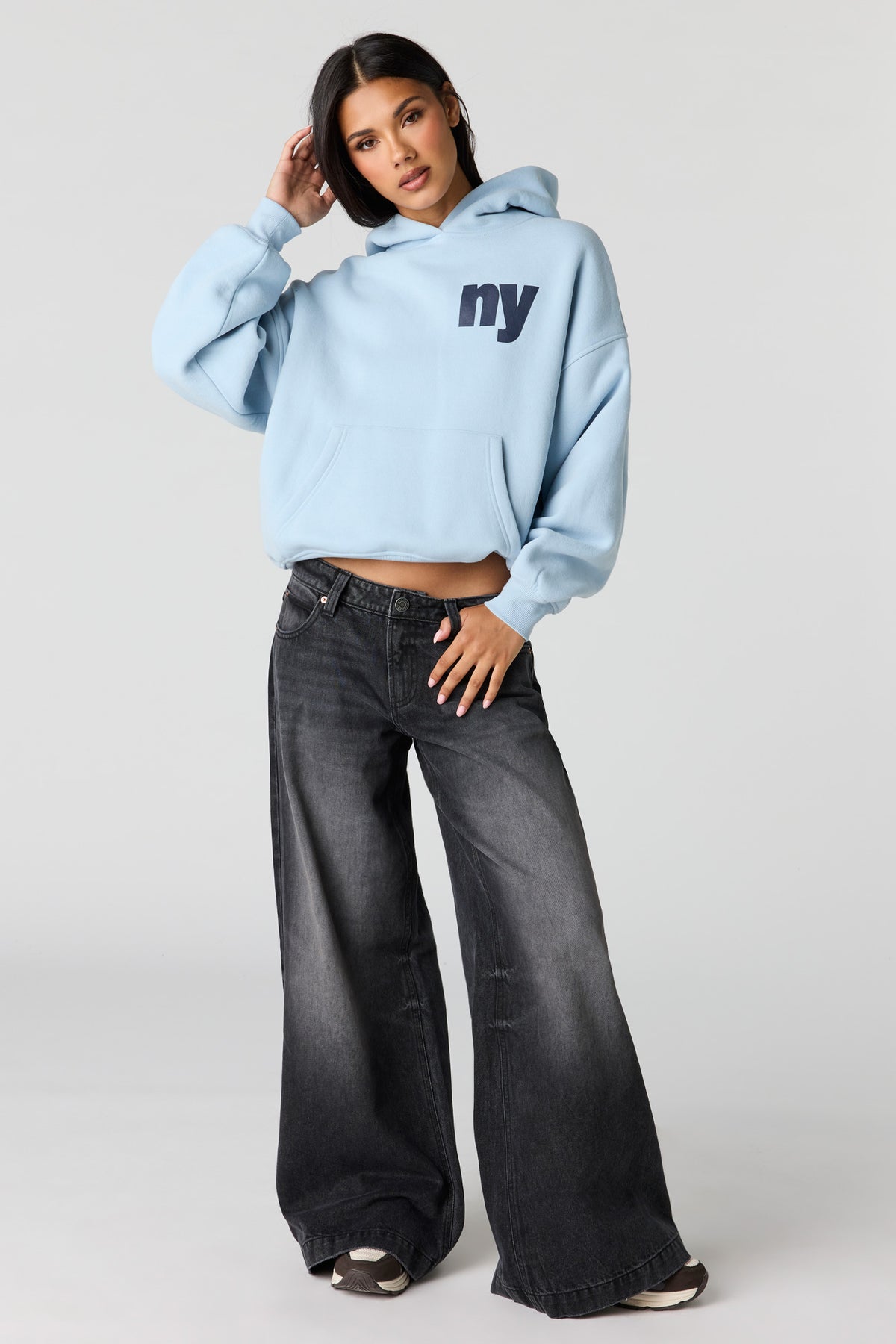 Alt View 3. Luxe Fleece Graphic Boyfriend Hoodie - Light Blue
