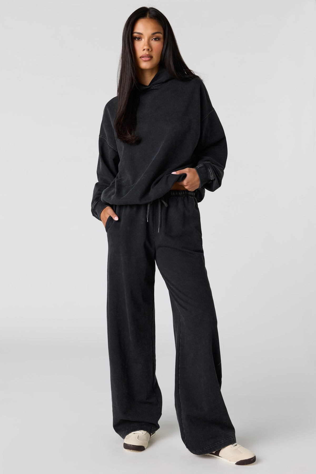Alt View 3. Luxe Fleece Washed Favourite Hoodie - Solid Black