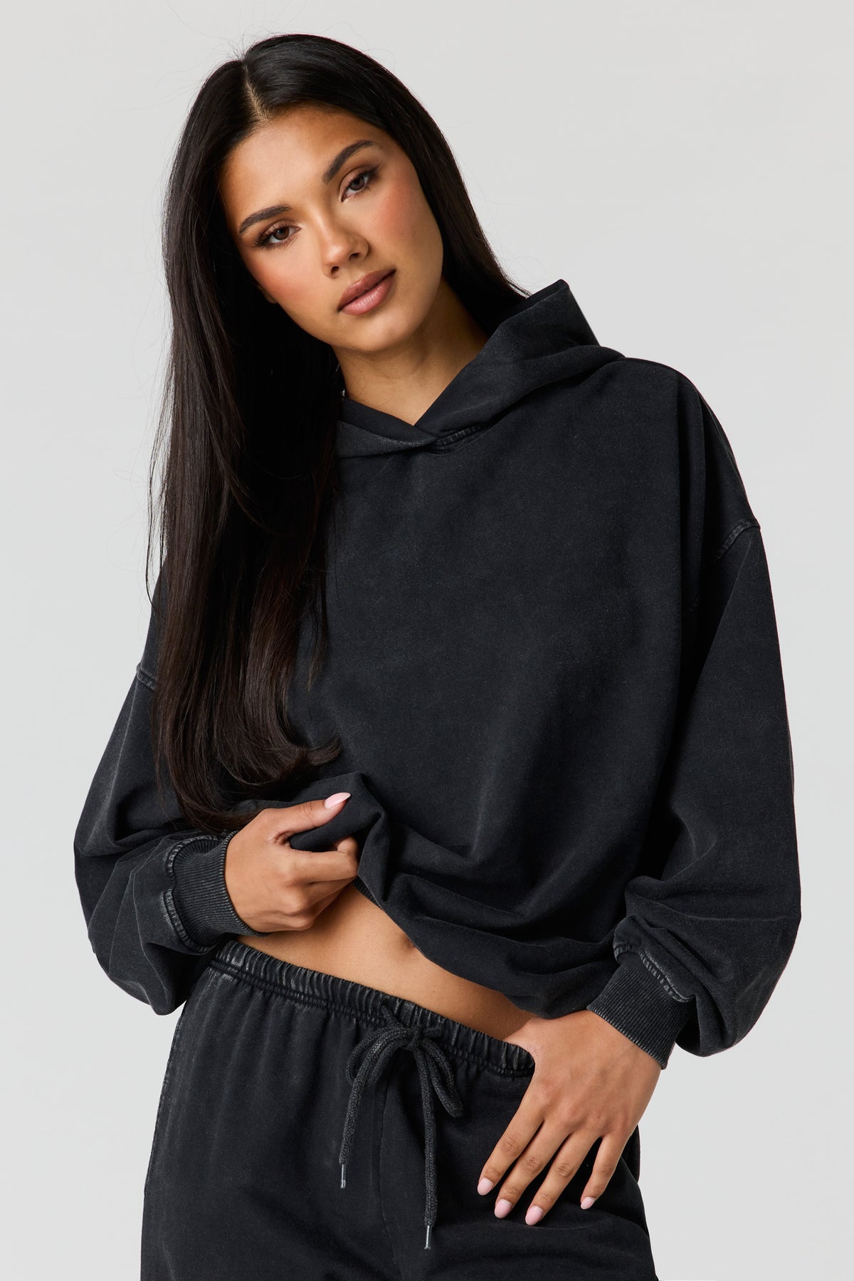 Luxe Fleece Washed Favourite Hoodie - Solid Black