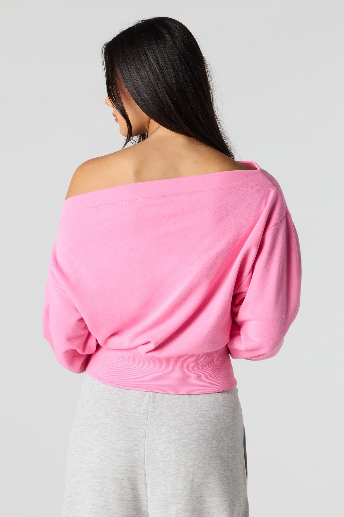 Alt View 2. Luxe French Terry Off Shoulder Sweatshirt - Pink