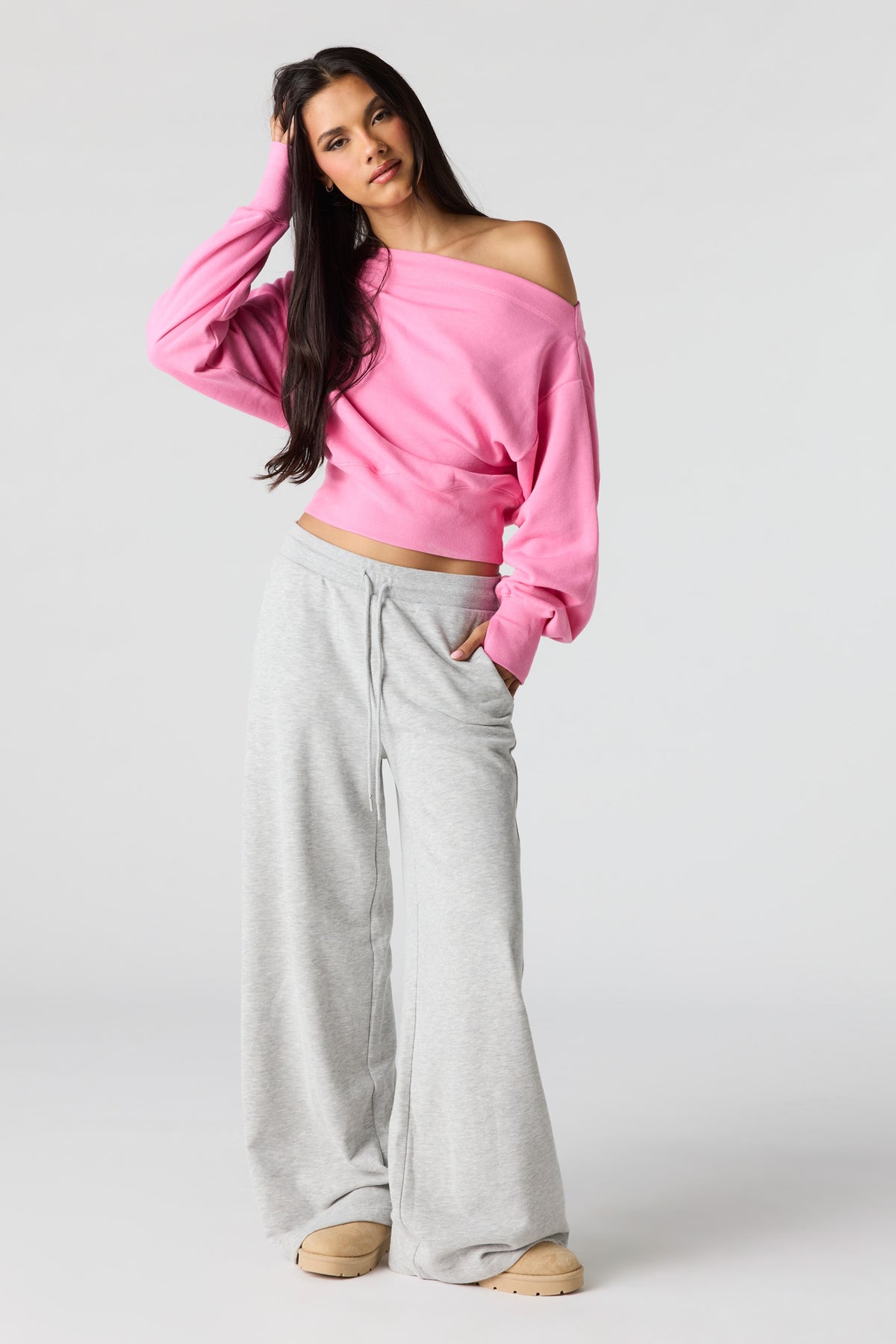 Alt View 3. Luxe French Terry Off Shoulder Sweatshirt - Pink