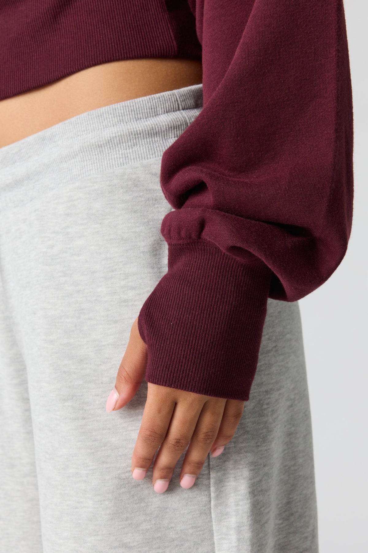 Alt View 4. Luxe French Terry Off Shoulder Sweatshirt - Burgundy
