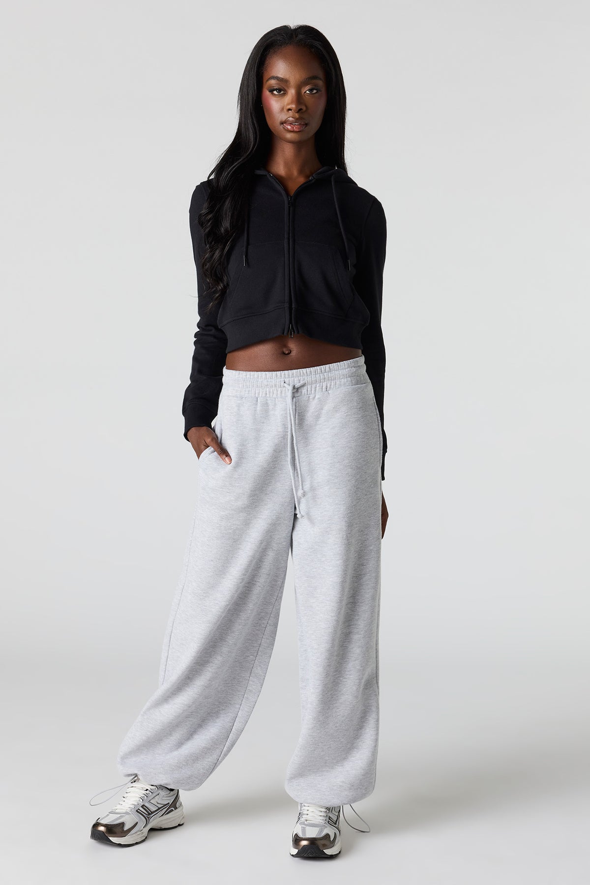 Alt View 3. Luxe French Terry Zip Cropped Hoodie - Black