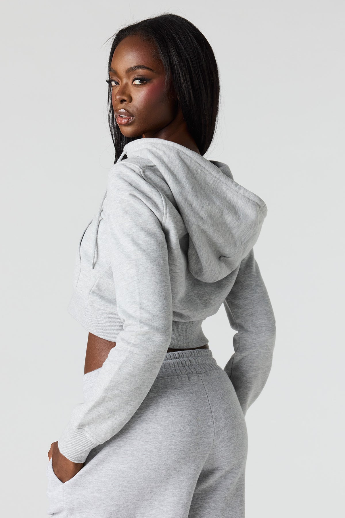 Alt View 10. Luxe French Terry Zip Cropped Hoodie - Pink