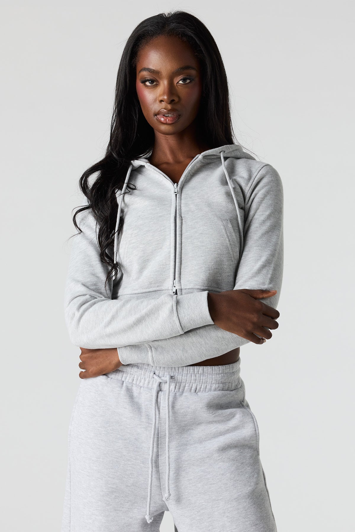 Alt View 9. Luxe French Terry Zip Cropped Hoodie - Pink