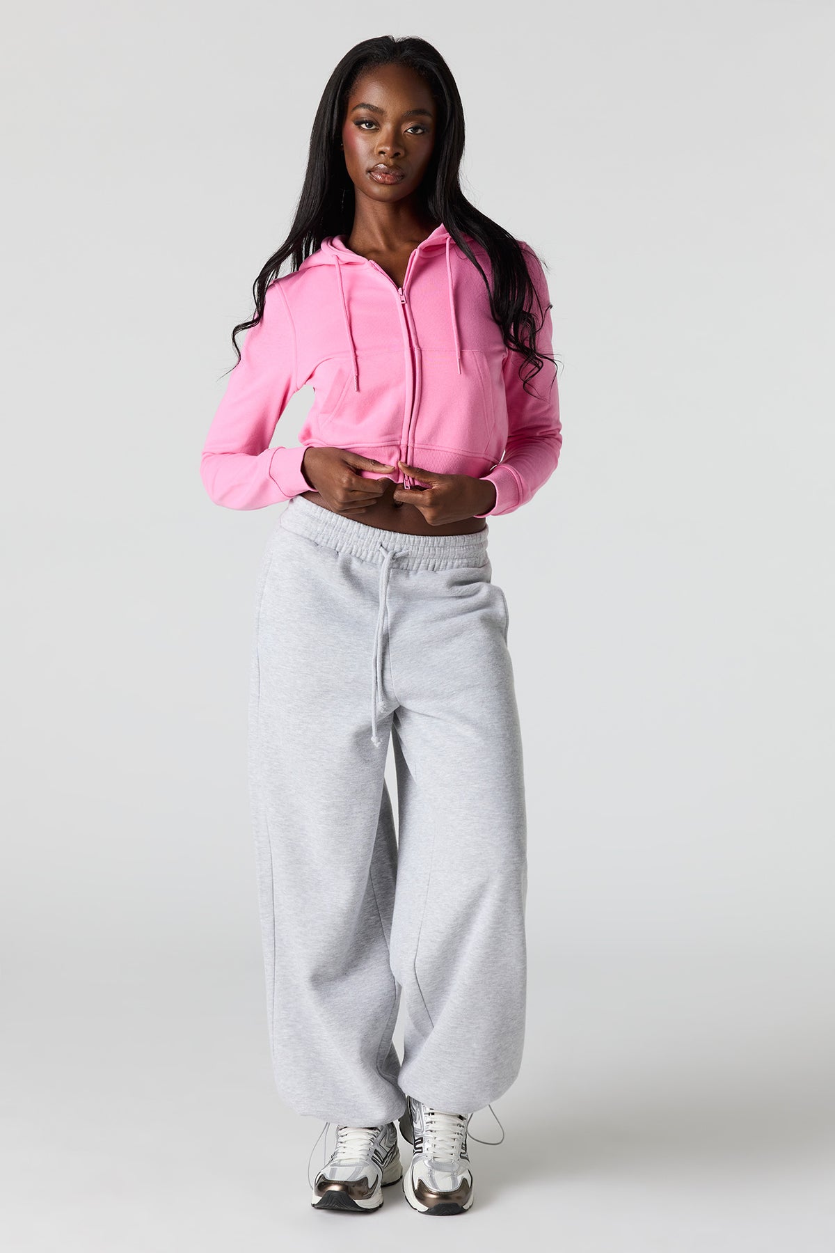 Alt View 3. Luxe French Terry Zip Cropped Hoodie - Pink