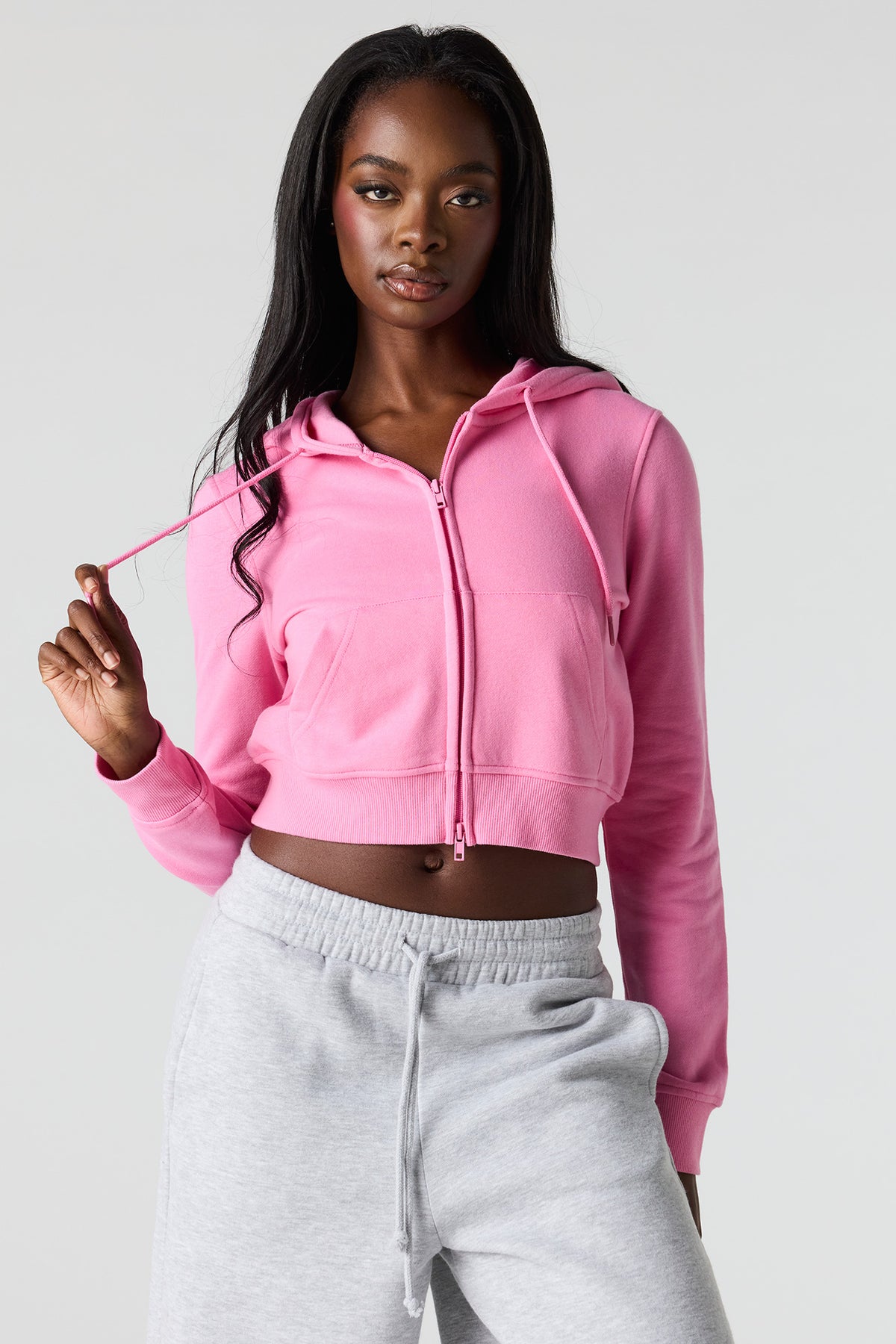 Alt View 4. Luxe French Terry Zip Cropped Hoodie - Pink